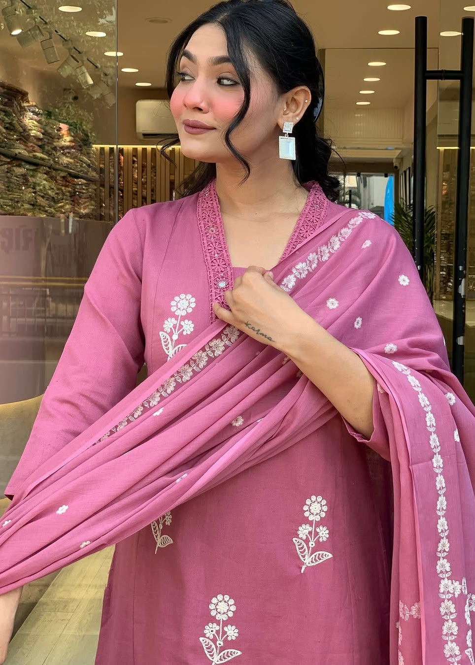“ALICE" Premium Flex cotton embroidered work kurta set