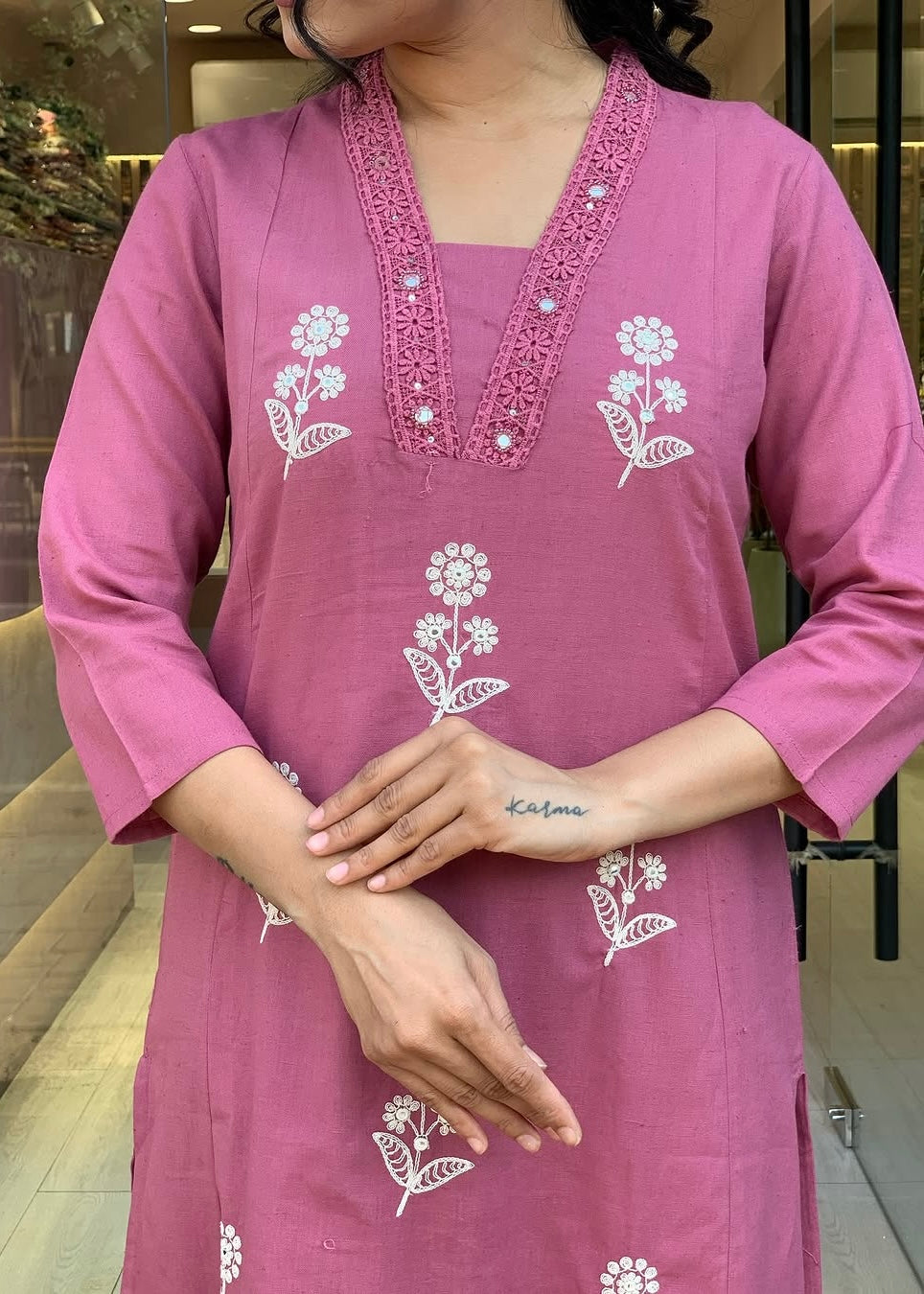 “ALICE" Premium Flex cotton embroidered work kurta set