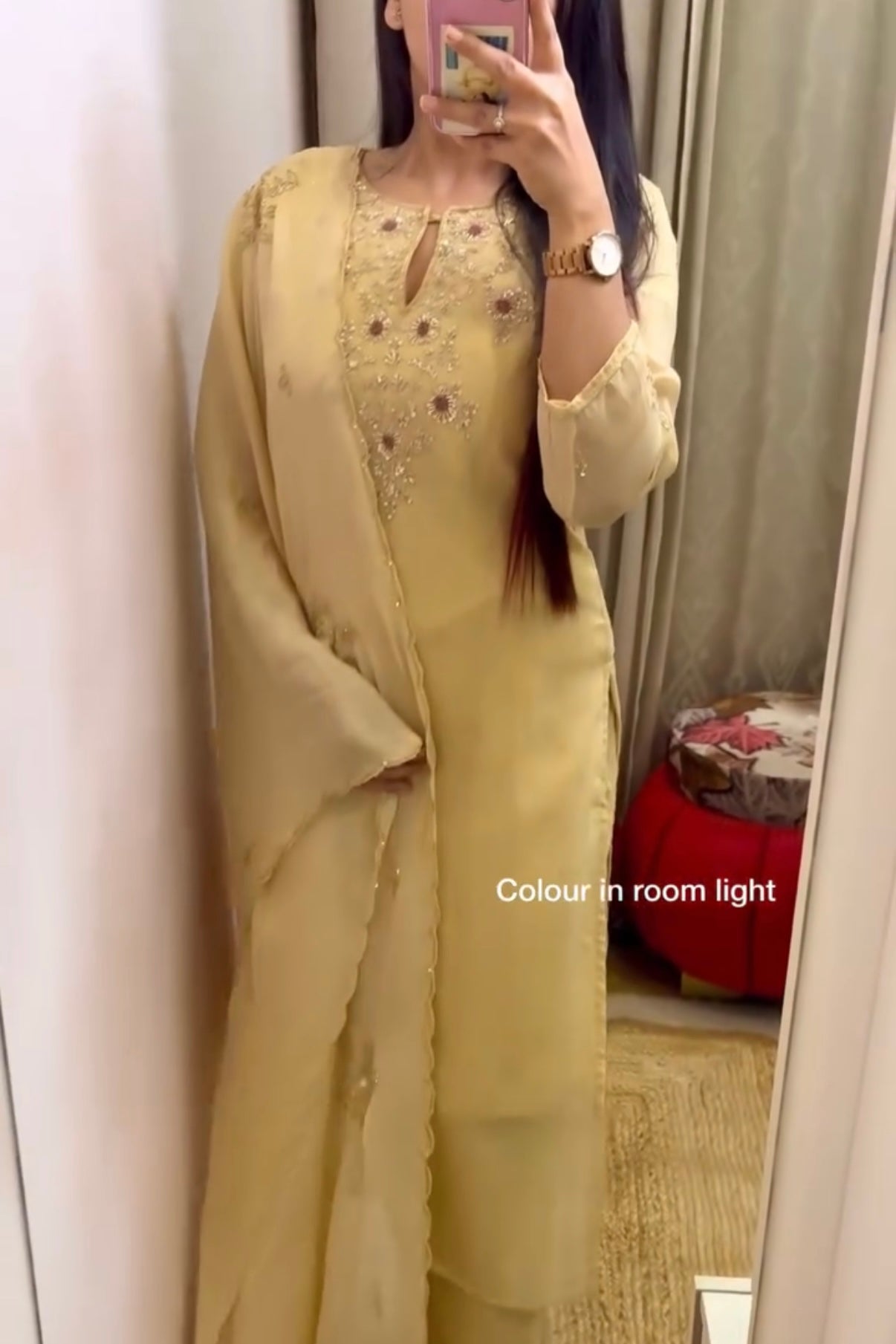 "Palermo” Beige Biscuit viscose organza kurti bottom dupatta set 🛍️