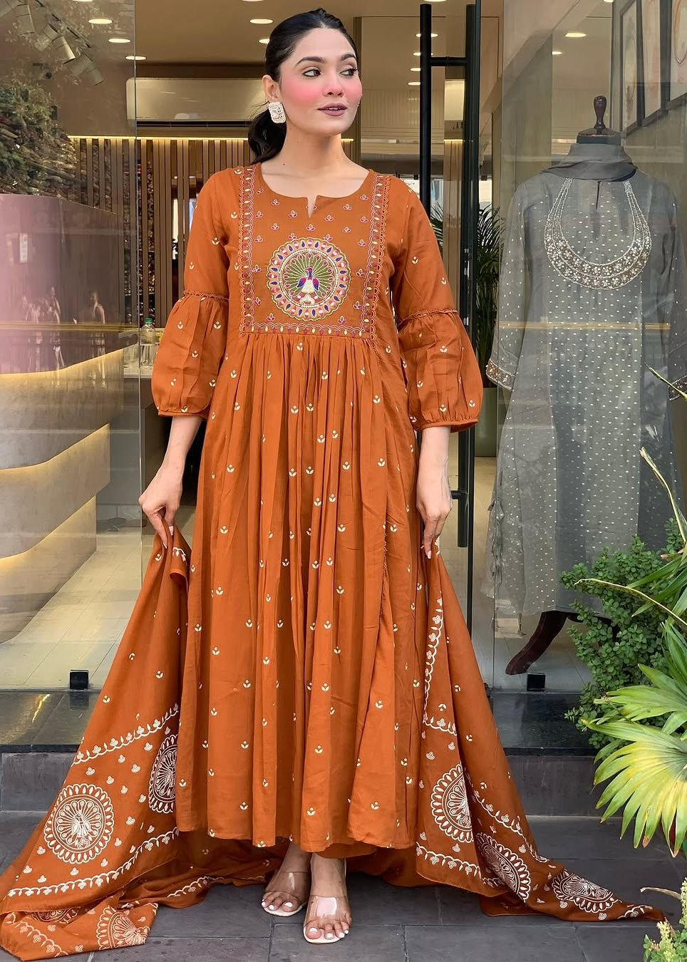 “SHYLA" Premium Mul cotton embroidered work Anarkali suit