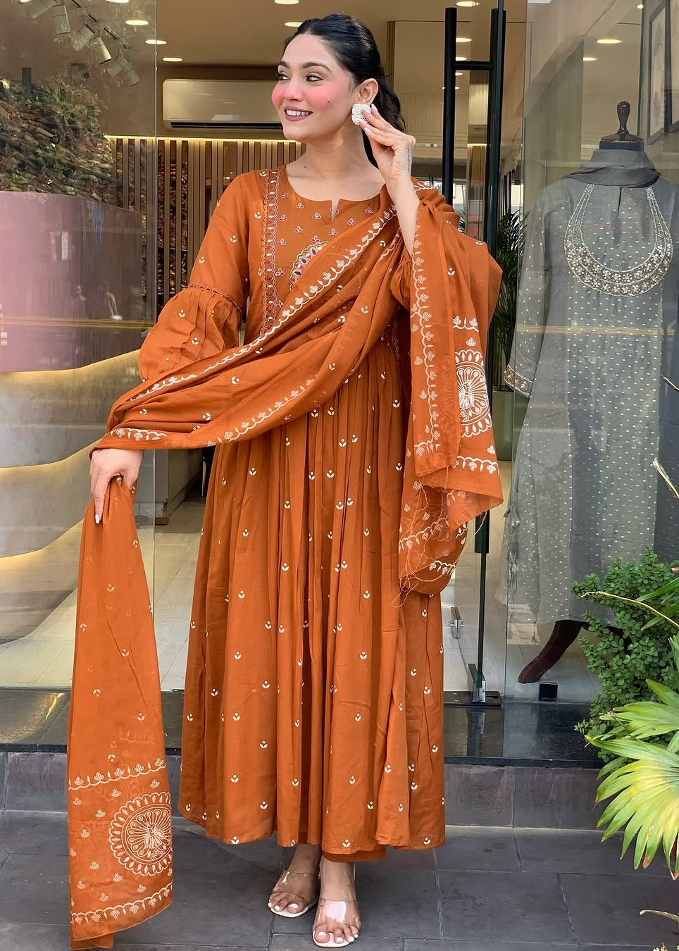 “SHYLA" Premium Mul cotton embroidered work Anarkali suit