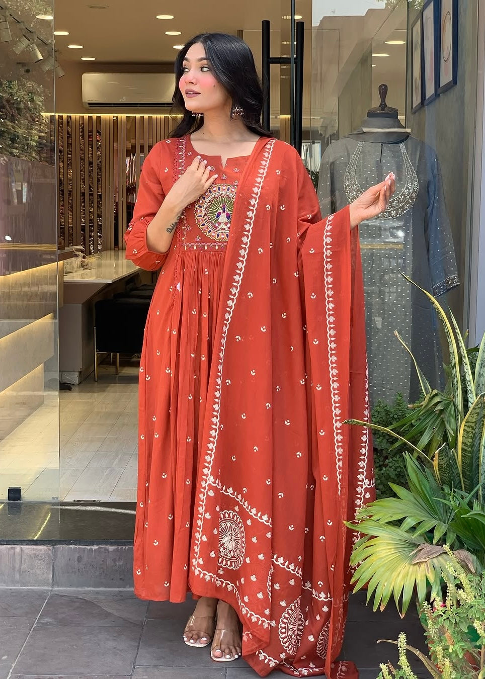 “SHYLA" Premium Mul cotton embroidered work Anarkali suit