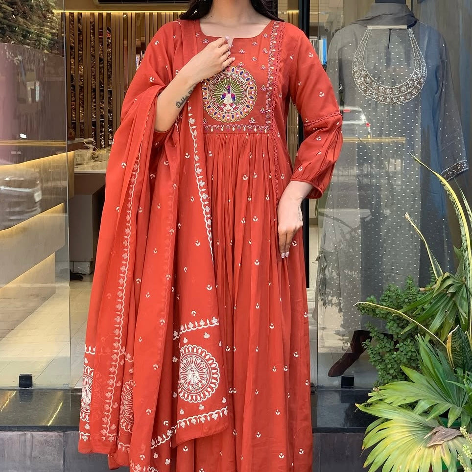 “SHYLA" Premium Mul cotton embroidered work Anarkali suit