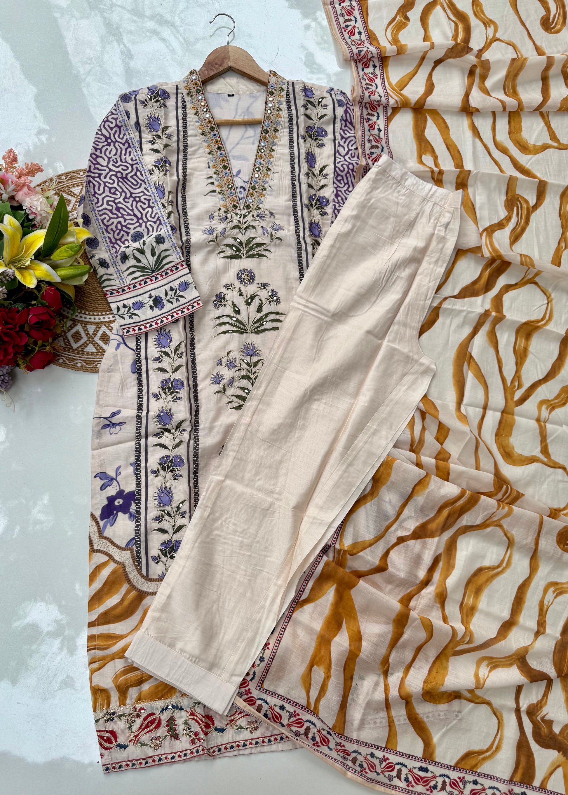 “MILAN" Premium Mul cotton handwork kurta set