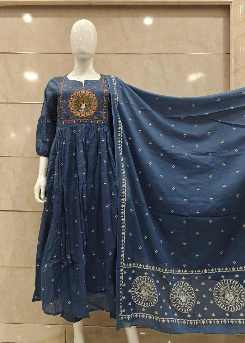 “SHYLA" Premium Mul cotton embroidered work Anarkali suit