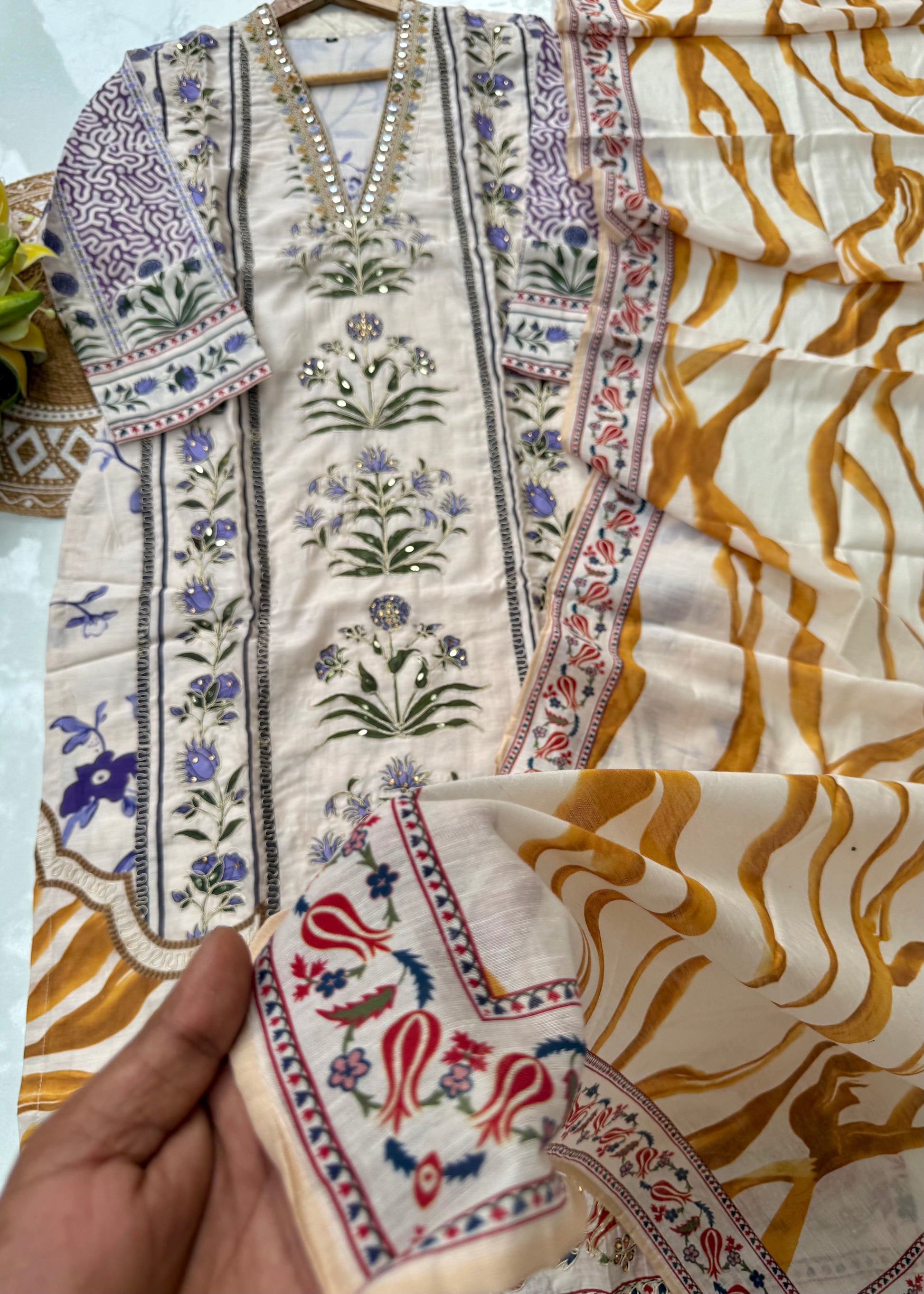 “MILAN" Premium Mul cotton handwork kurta set