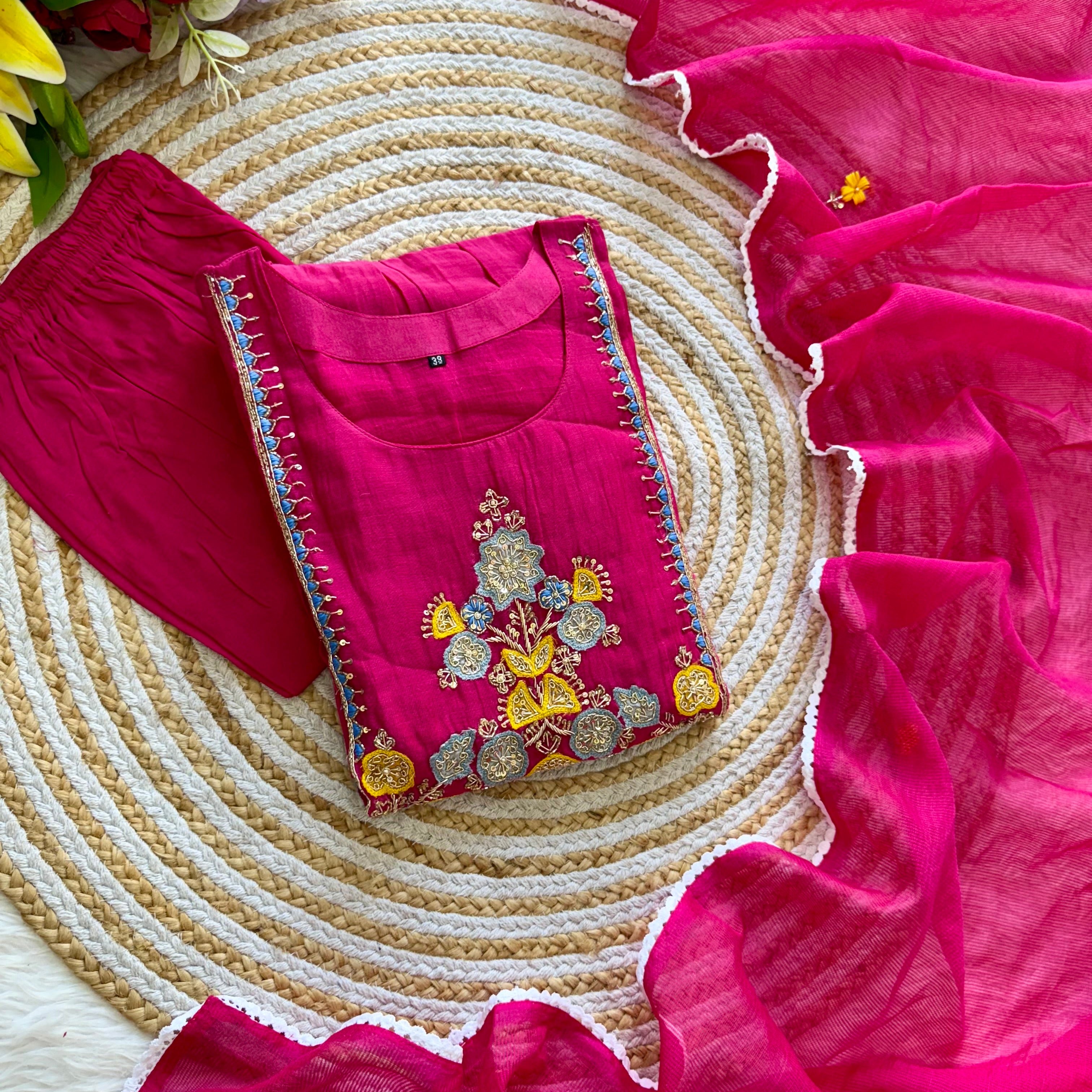 “AADHYA” Premium Mul Chanderi anarkali suit set