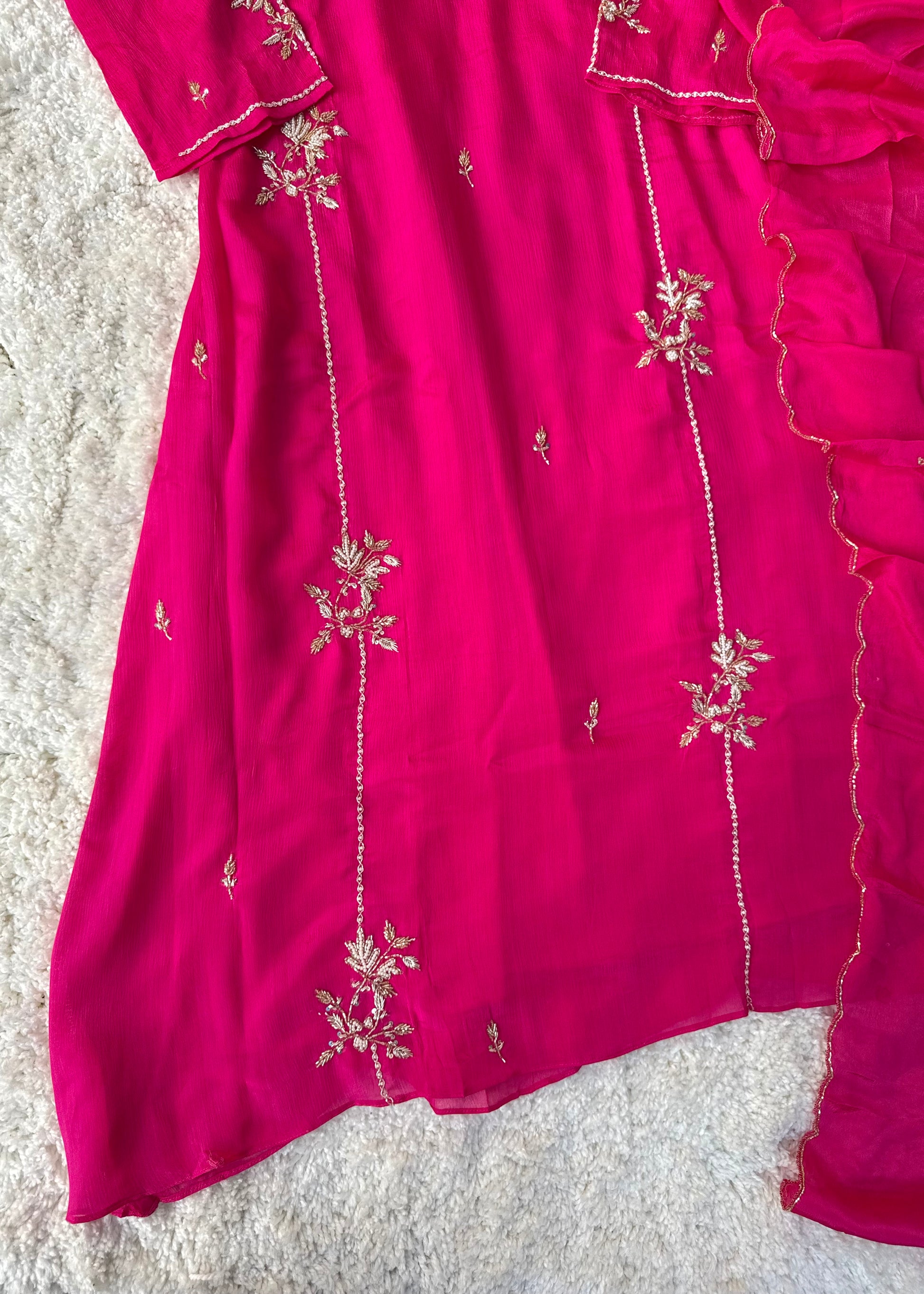 “Noor” Introducing Royal Blue & Hot Pink Heavy Handwork Chinnon A Line Suit