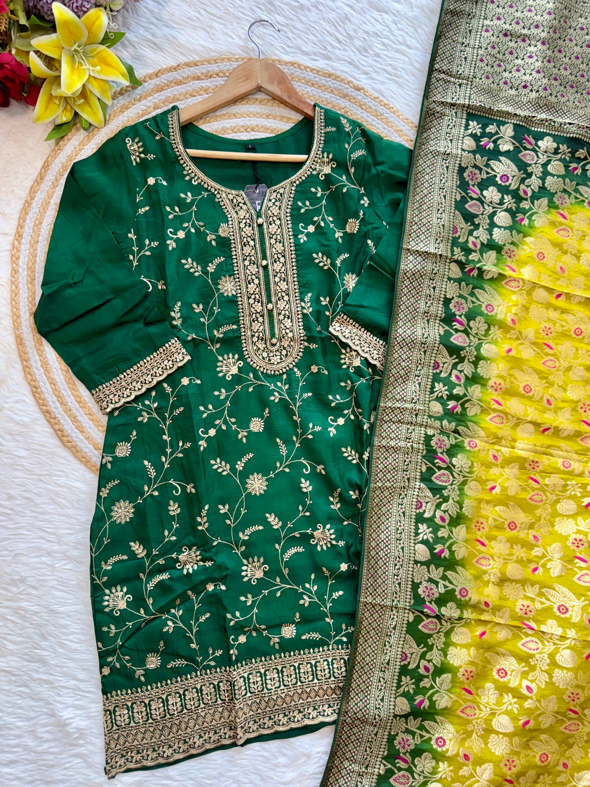 “AYAT” Festive wear Jacquard silk kurta palazzo set