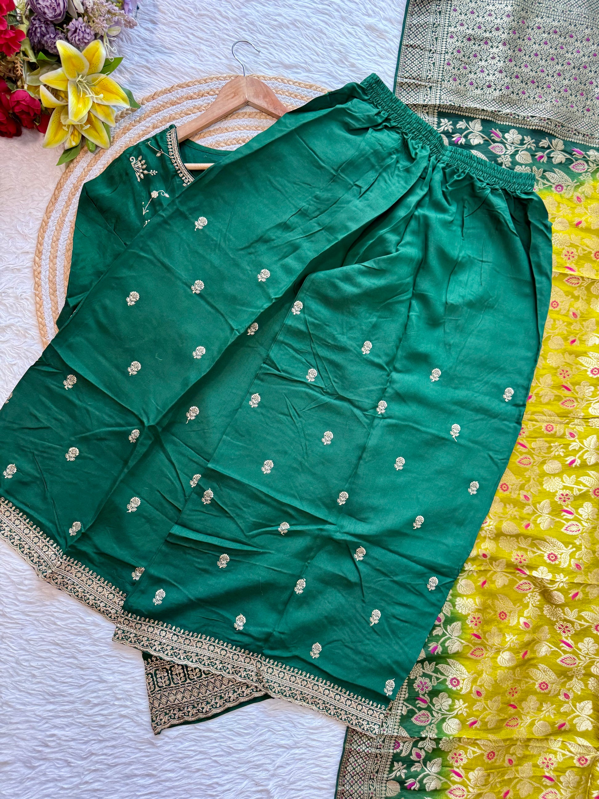 “AYAT” Festive wear Jacquard silk kurta palazzo set