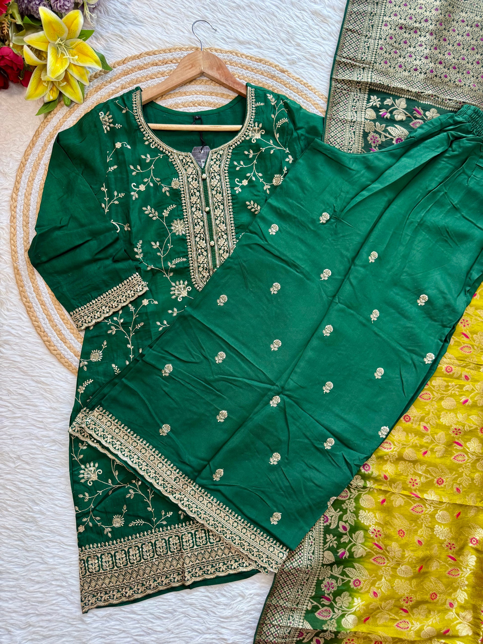 “AYAT” Festive wear Jacquard silk kurta palazzo set