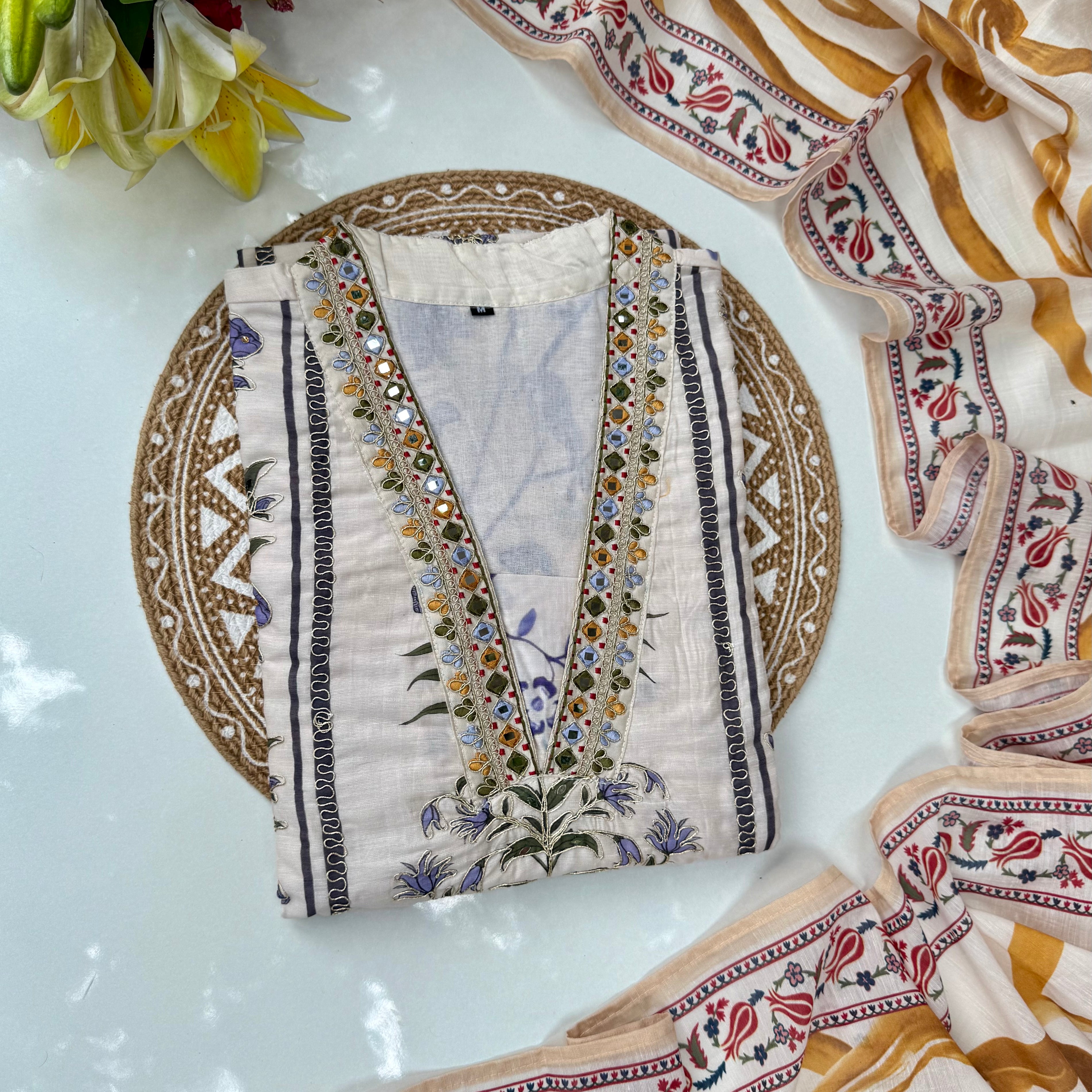 “MILAN" Premium Mul cotton handwork kurta set