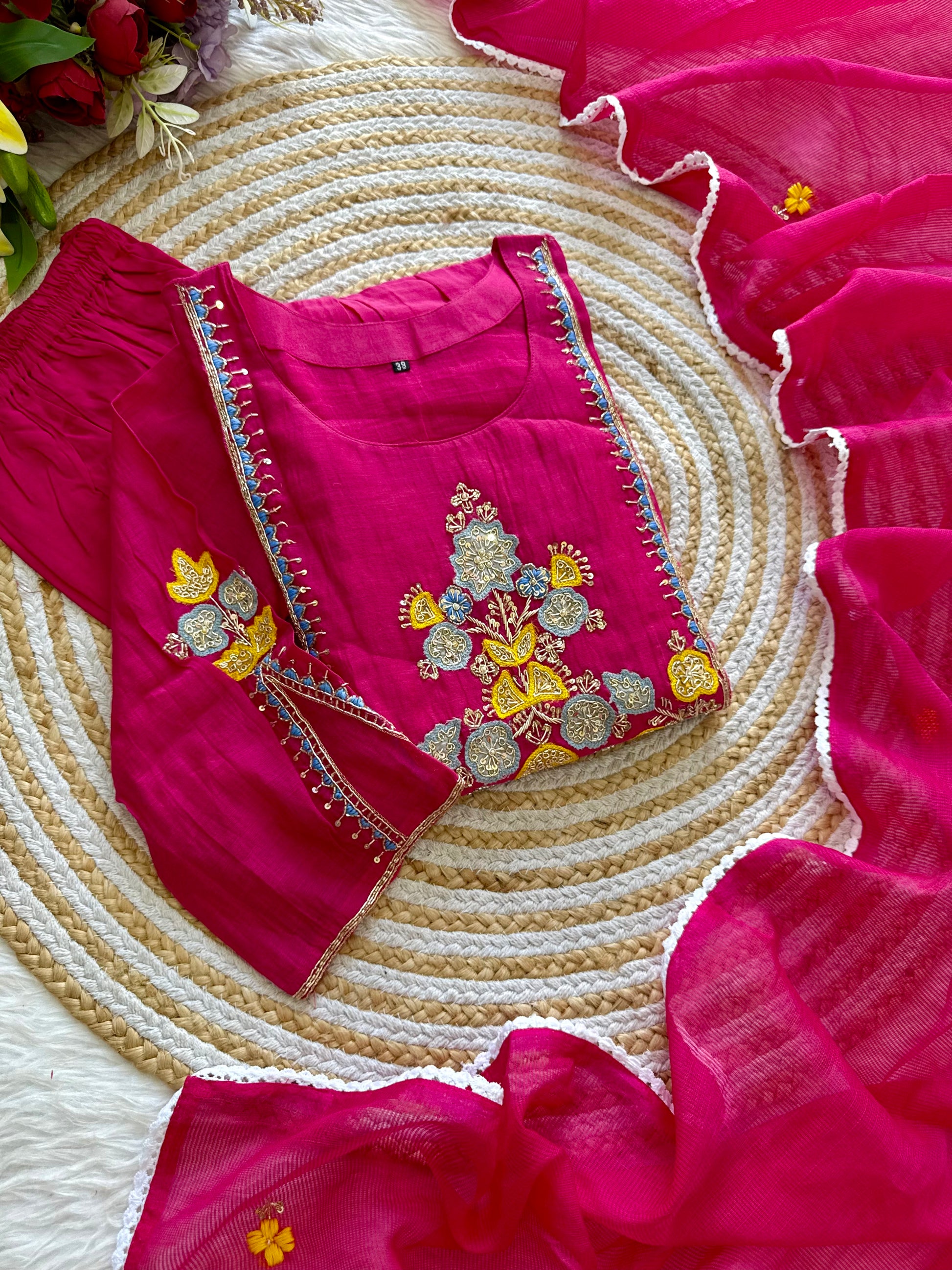 “AADHYA” Premium Mul Chanderi anarkali suit set