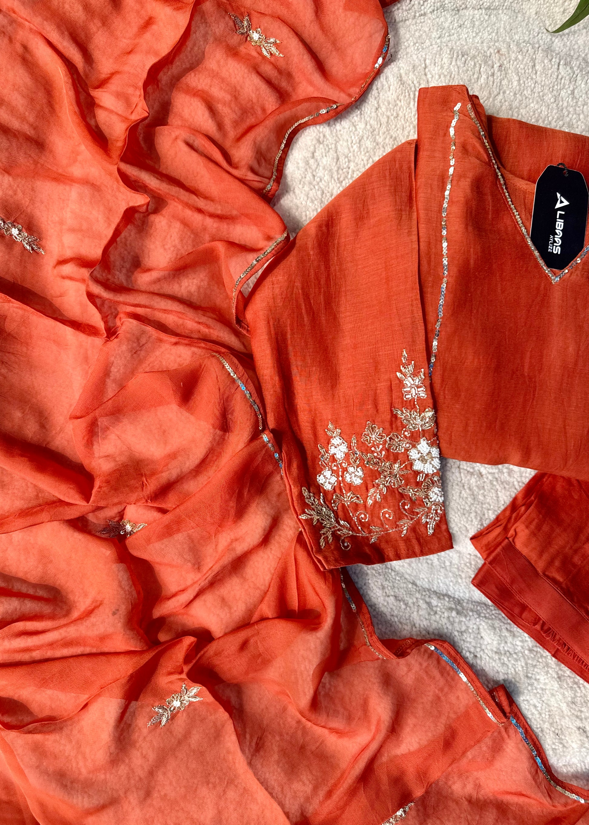 “Kanika” Orange Mul Chanderi A line Kurta Set