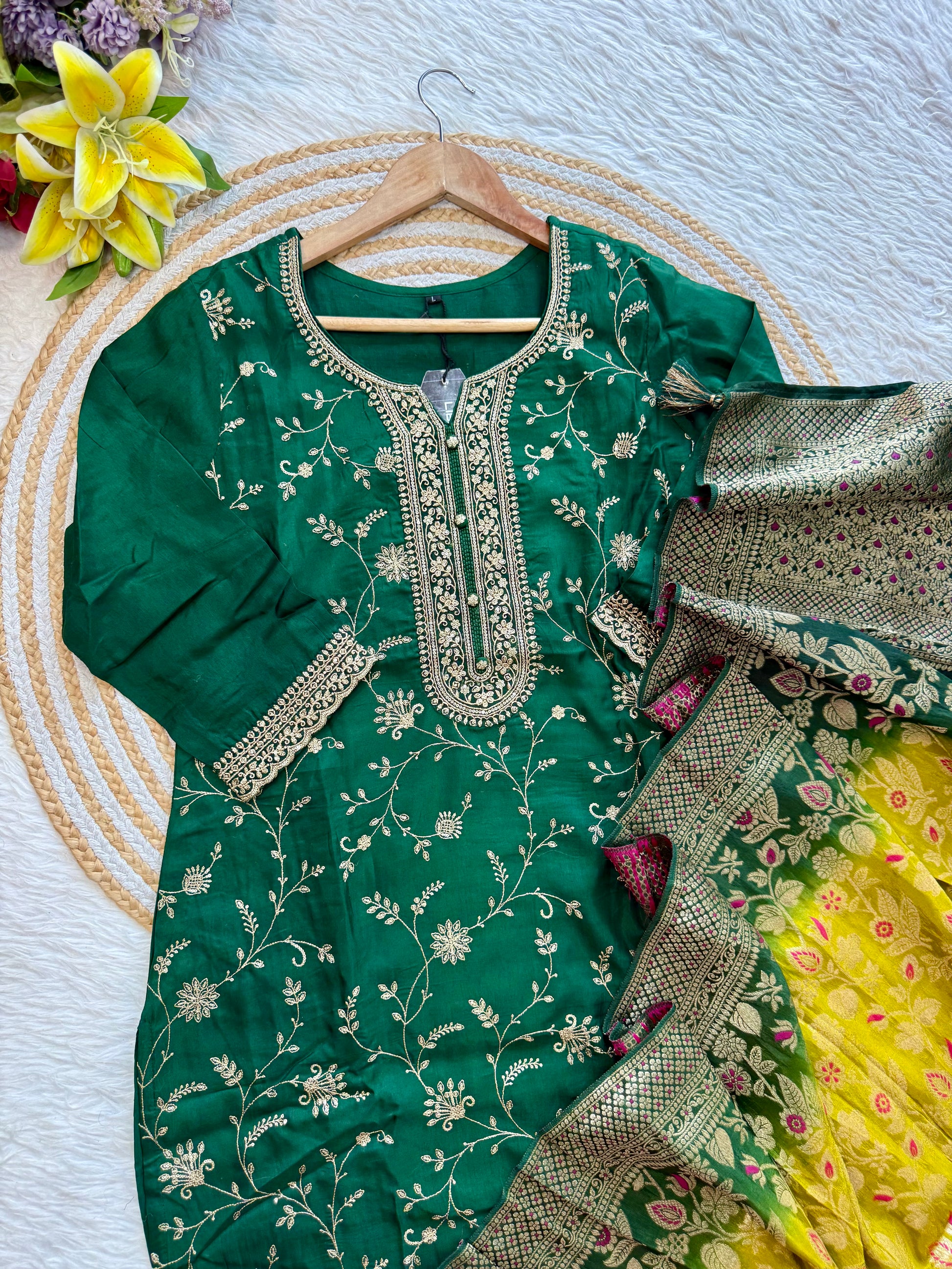 “AYAT” Festive wear Jacquard silk kurta palazzo set