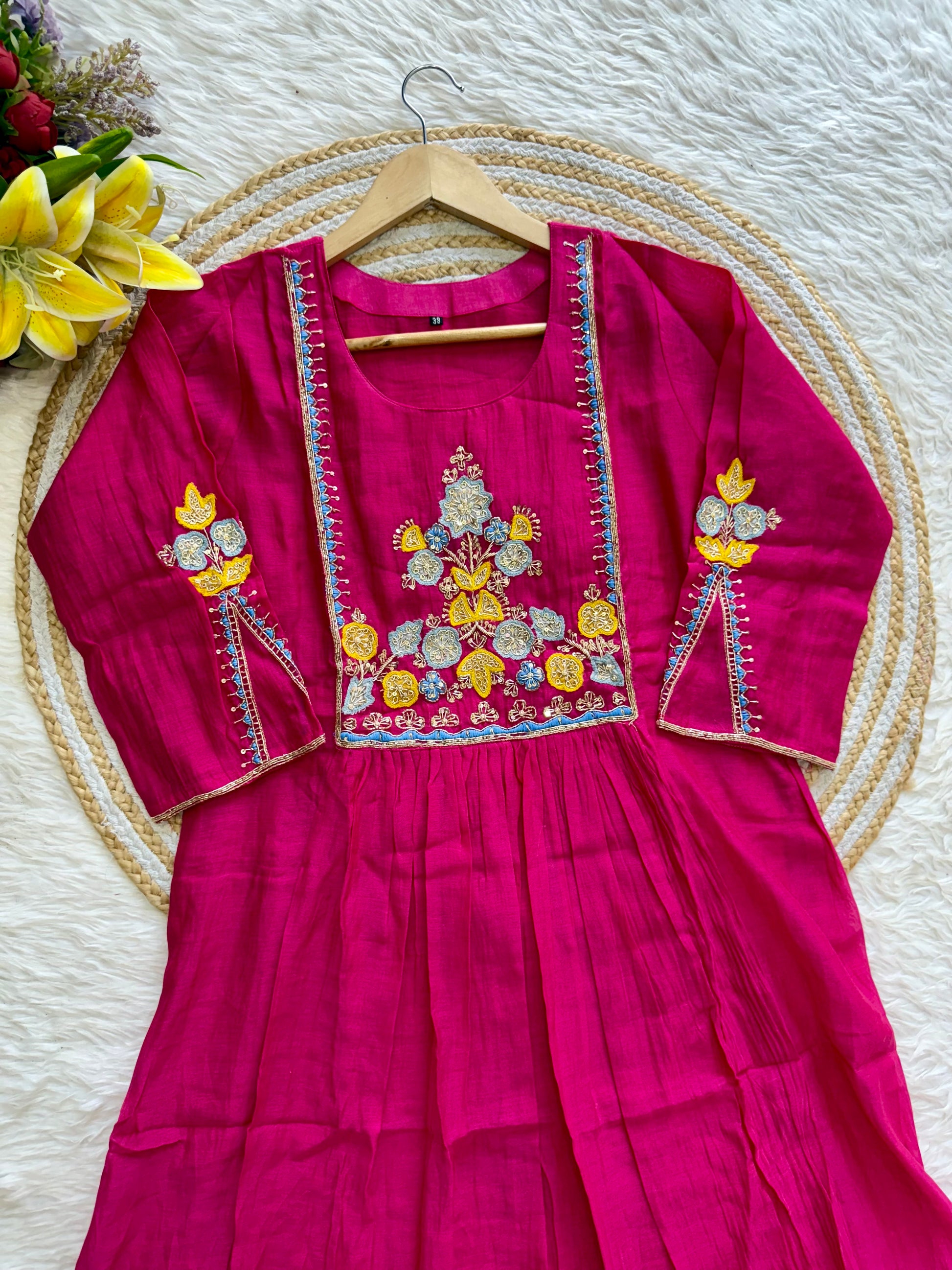 “AADHYA” Premium Mul Chanderi anarkali suit set