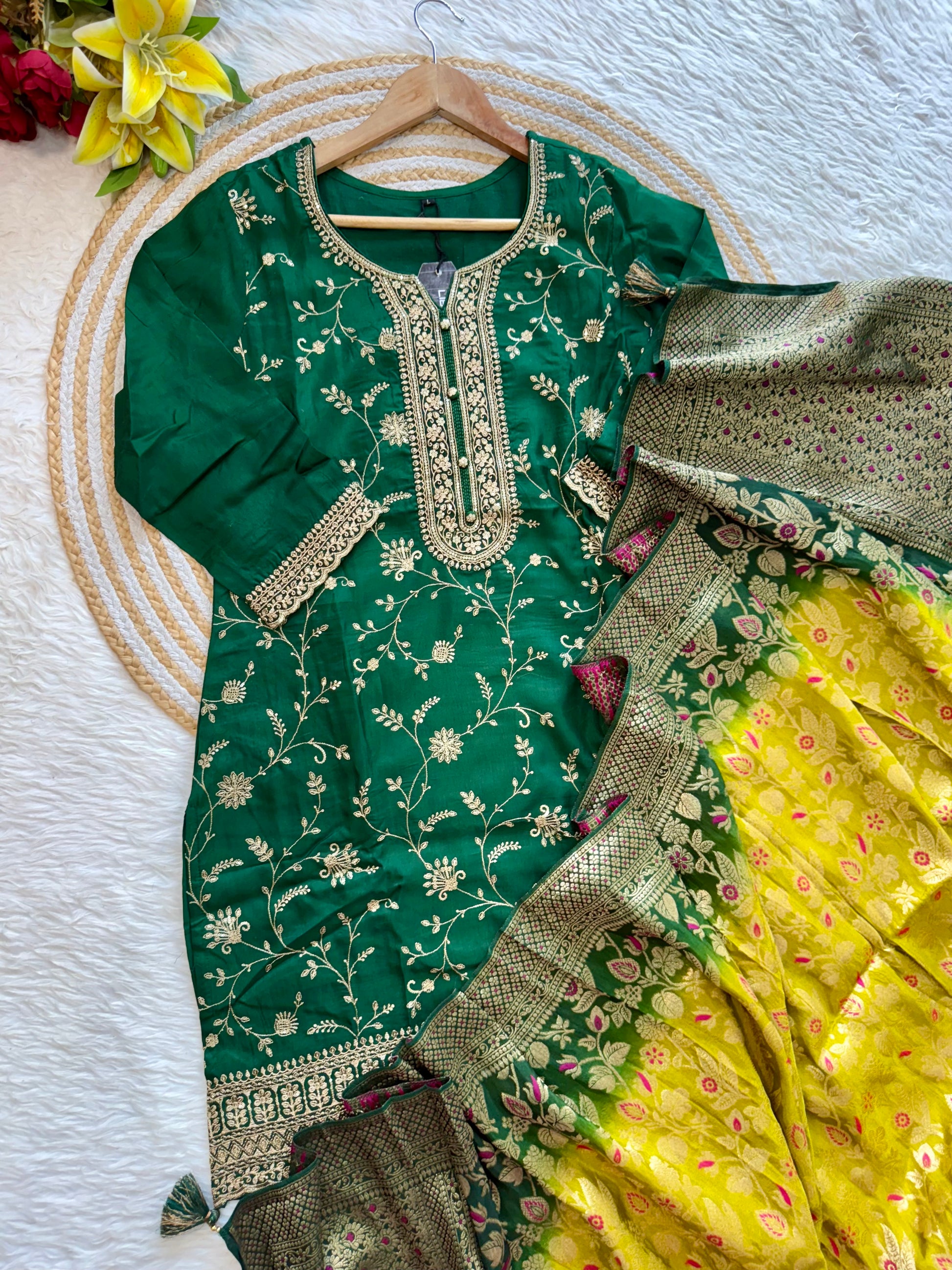 “AYAT” Festive wear Jacquard silk kurta palazzo set