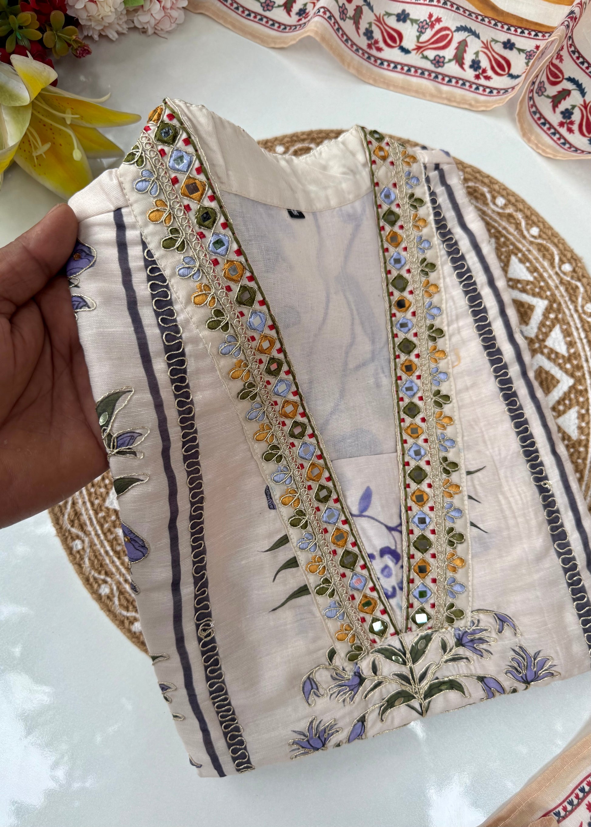 “MILAN" Premium Mul cotton handwork kurta set