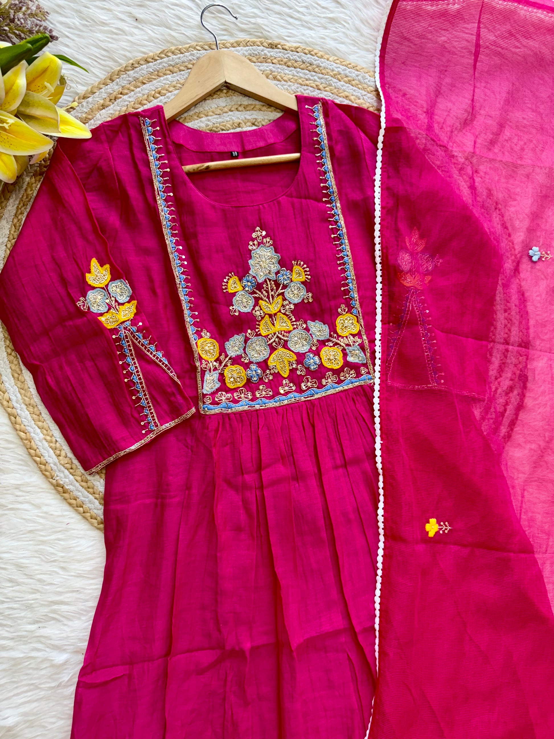 “AADHYA” Premium Mul Chanderi anarkali suit set