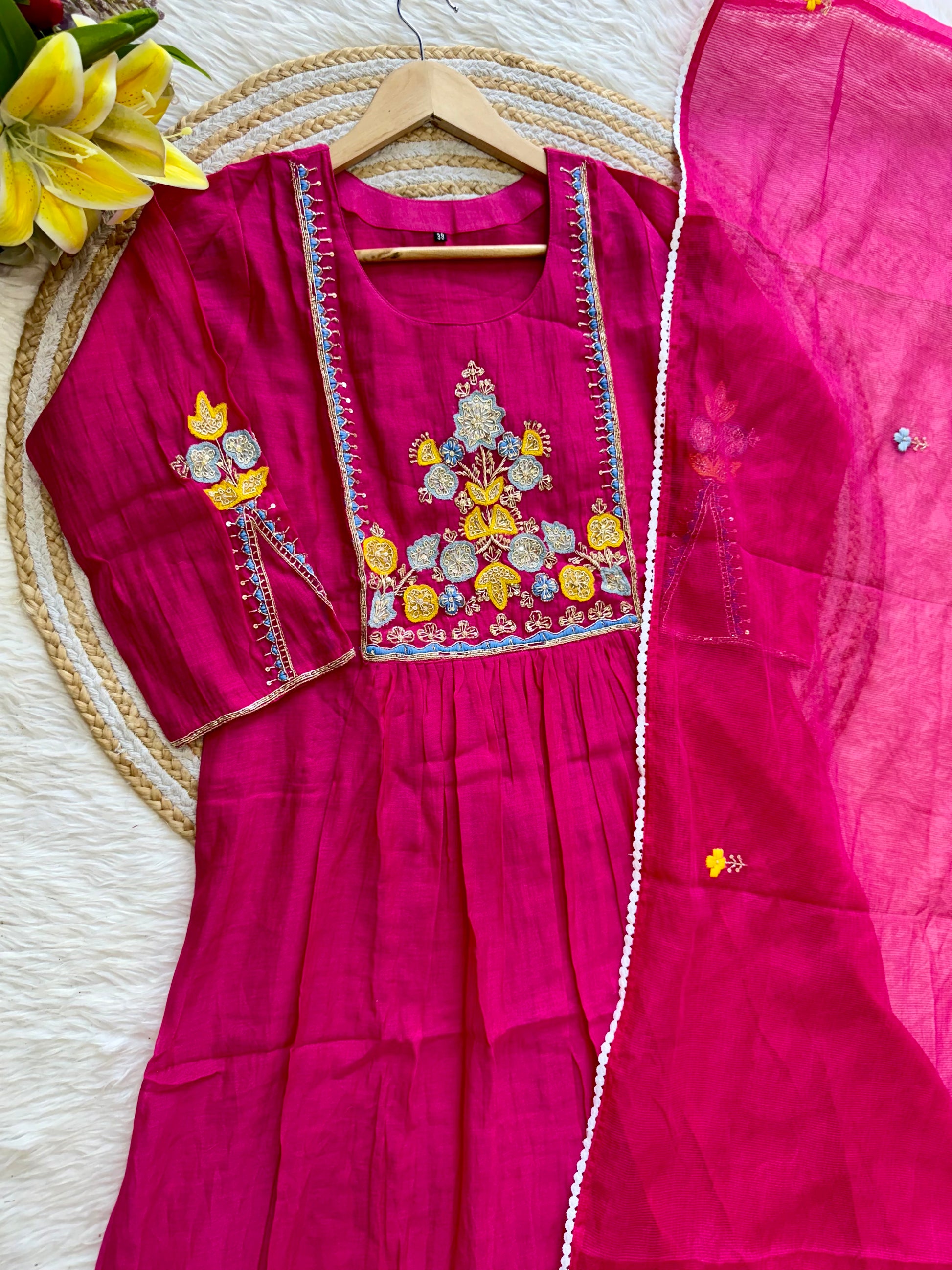 “AADHYA” Premium Mul Chanderi anarkali suit set