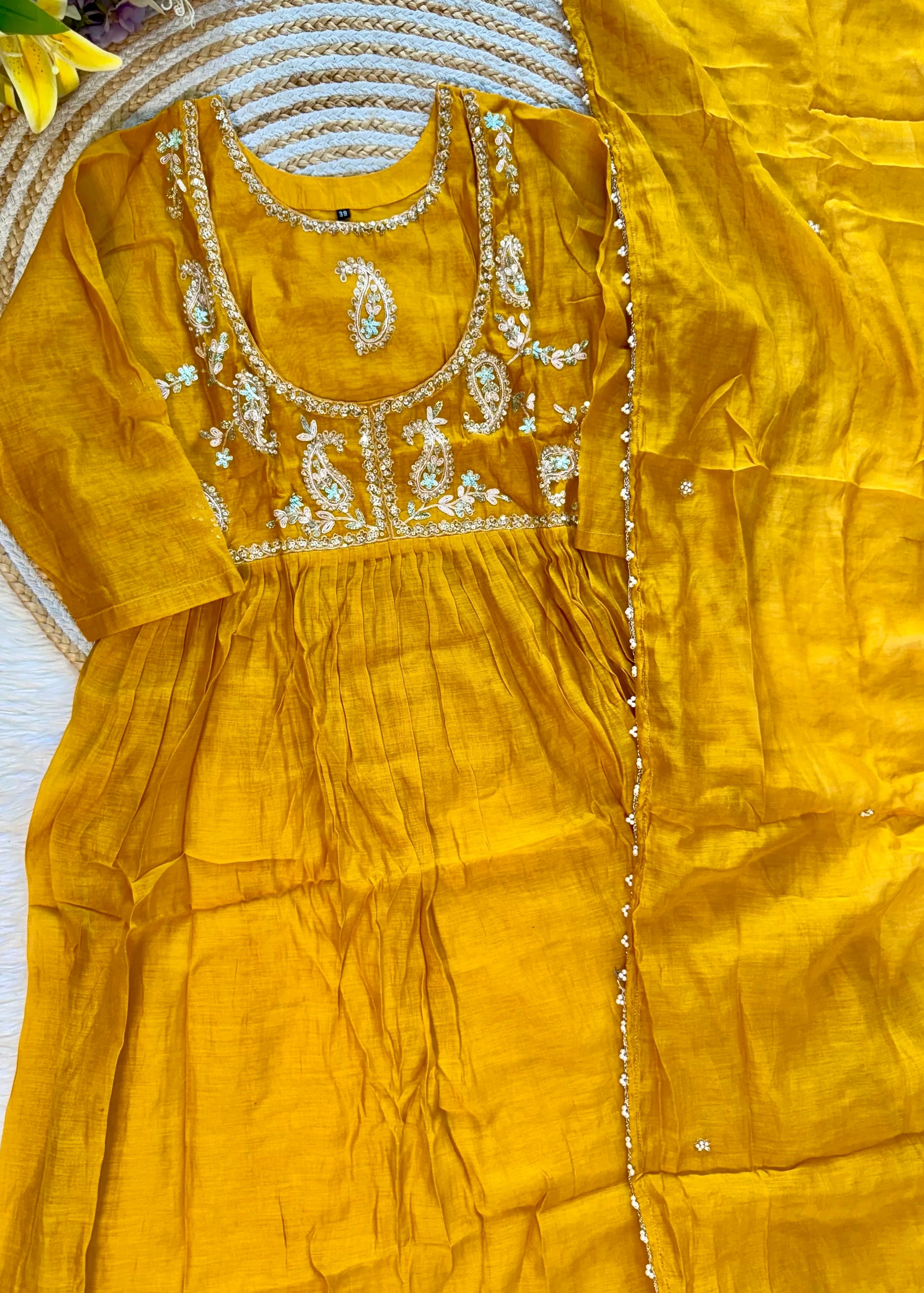“MAITHALI” Beautiful side cut Mul Chanderi dress