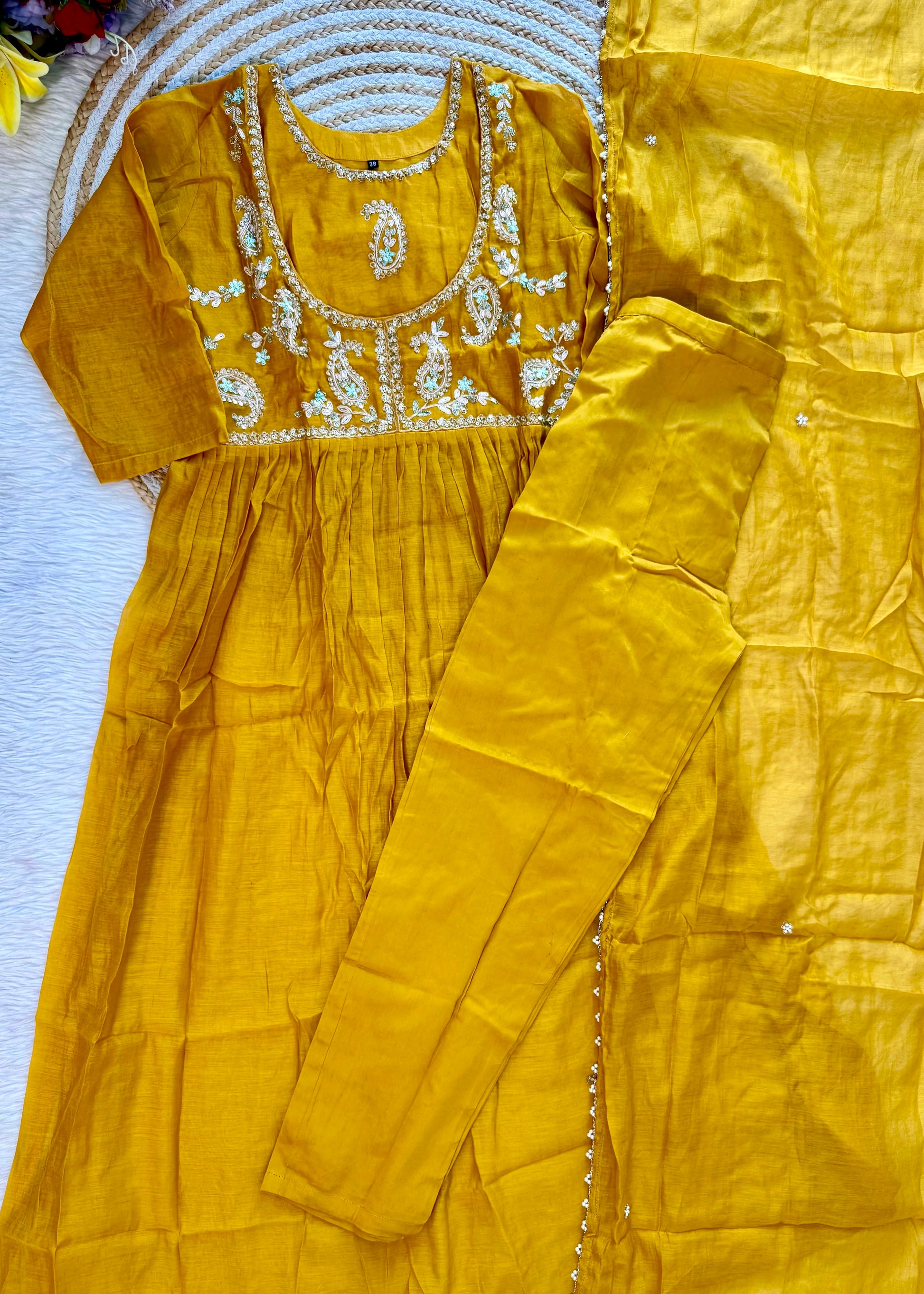 “MAITHALI” Beautiful side cut Mul Chanderi dress