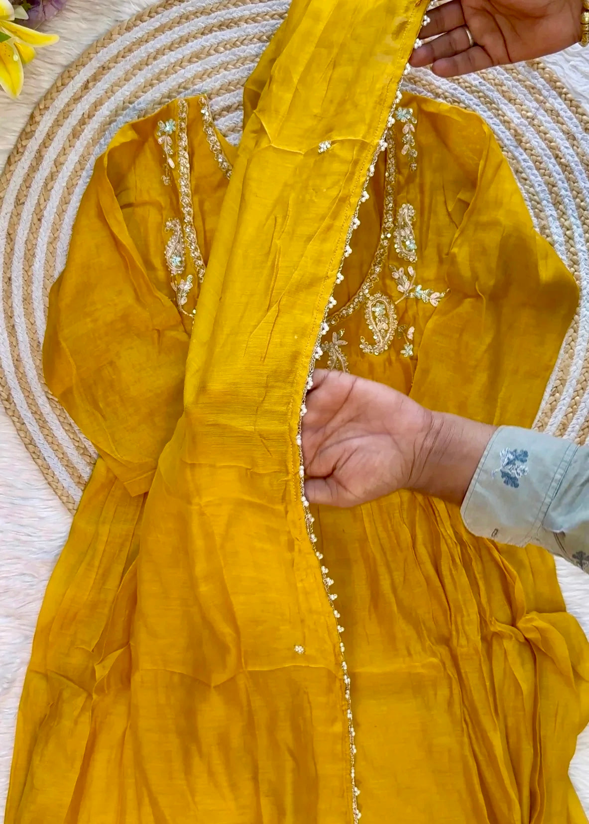 “MAITHALI” Beautiful side cut Mul Chanderi dress