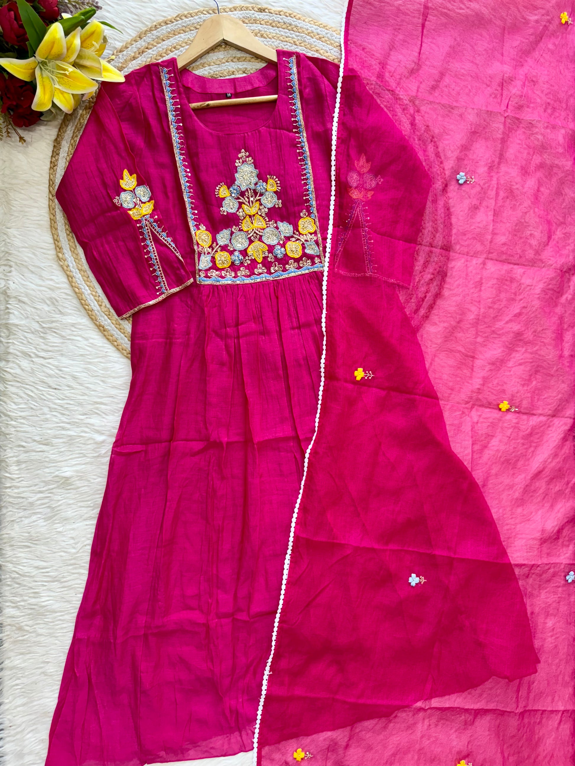 “AADHYA” Premium Mul Chanderi anarkali suit set