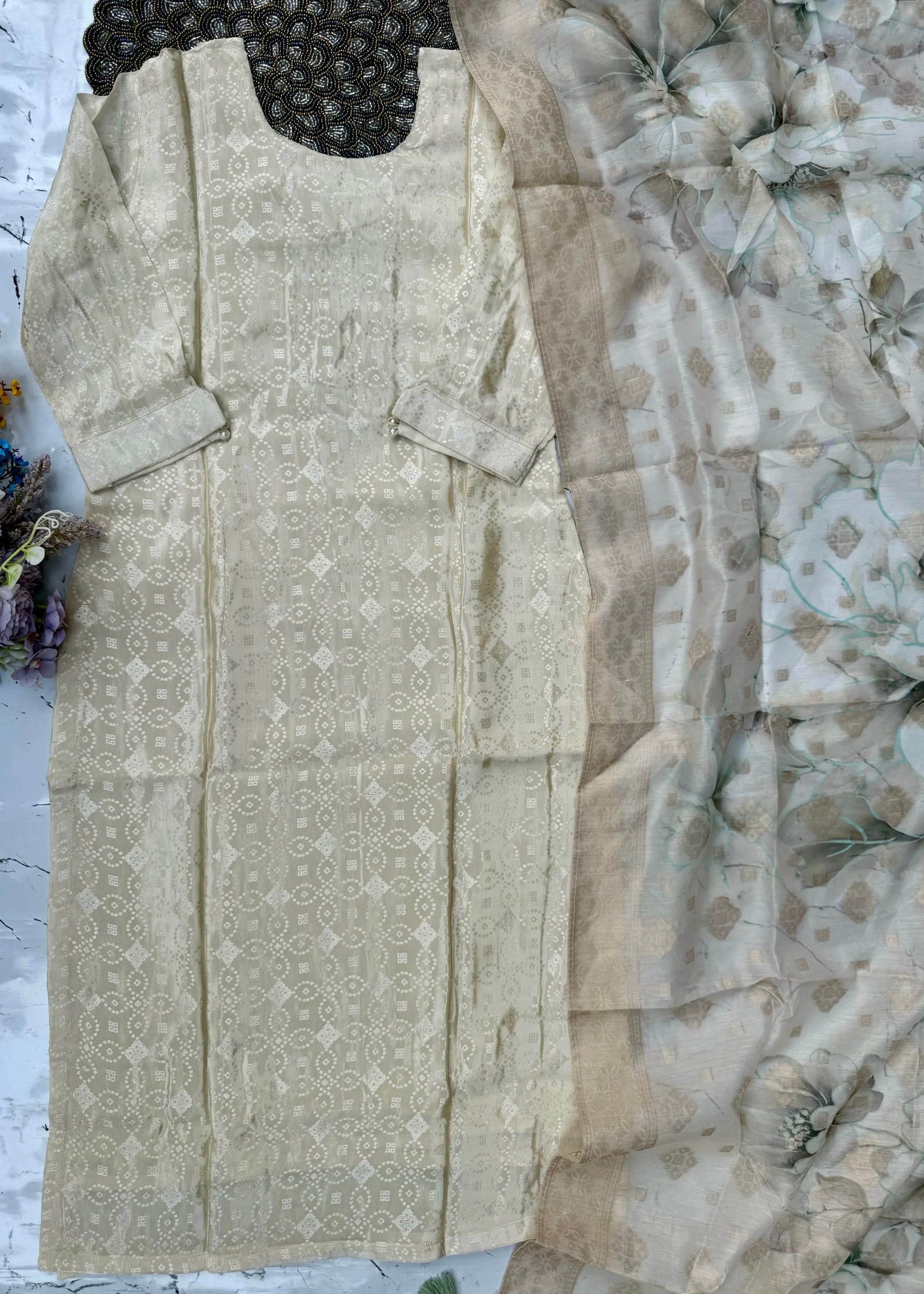 "MEGHNA" Party wear Tissue silk kurta palazzo set 🤍