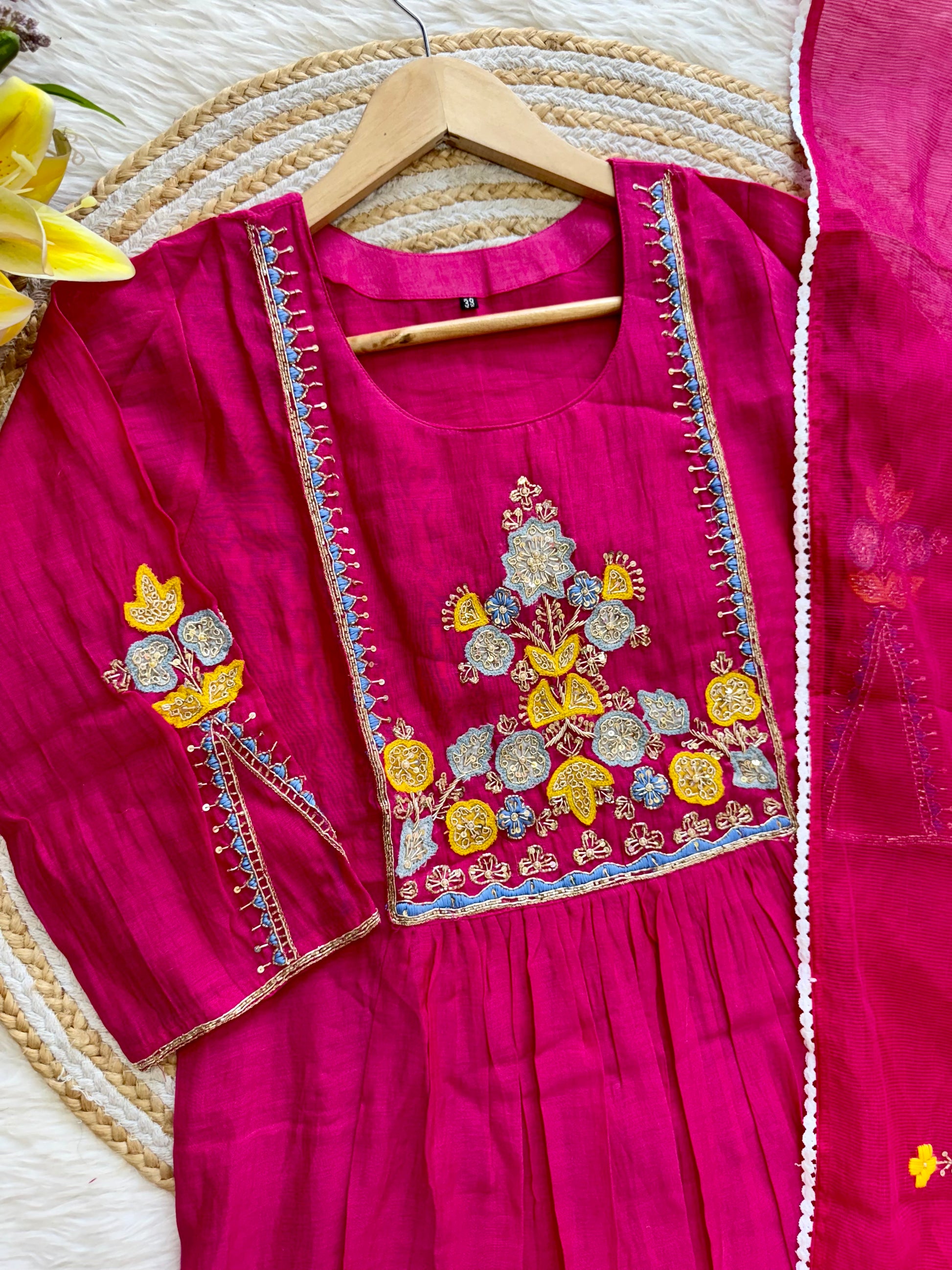 “AADHYA” Premium Mul Chanderi anarkali suit set