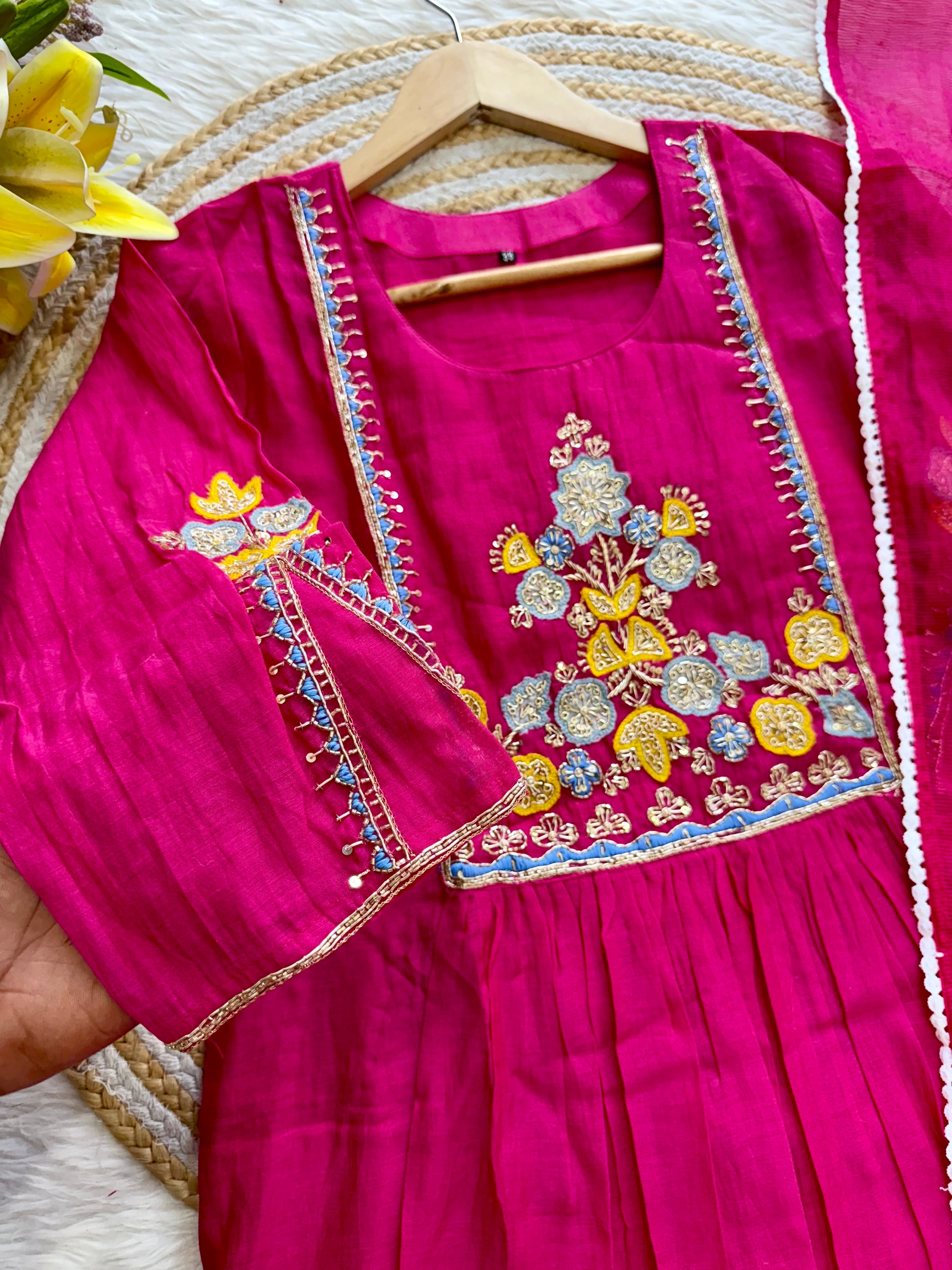 “AADHYA” Premium Mul Chanderi anarkali suit set