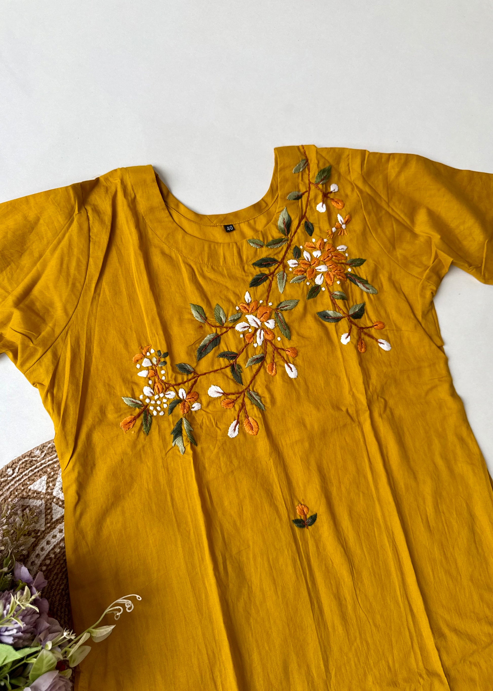 “Avnika” Premium cotton thread work kurta set