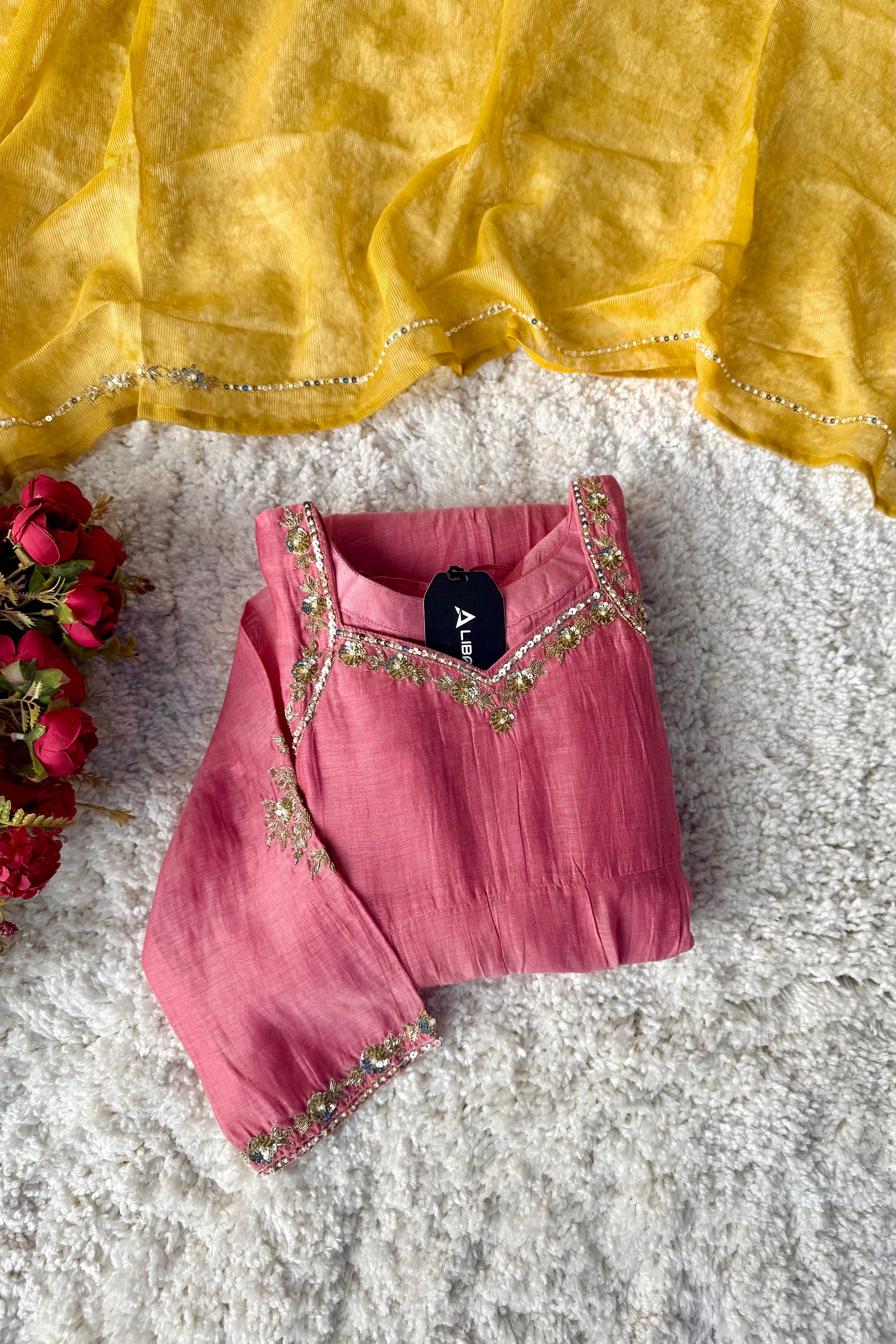 “Gulabo” Premium Rose Pink Mul Chanderi A-Line Suit 💕