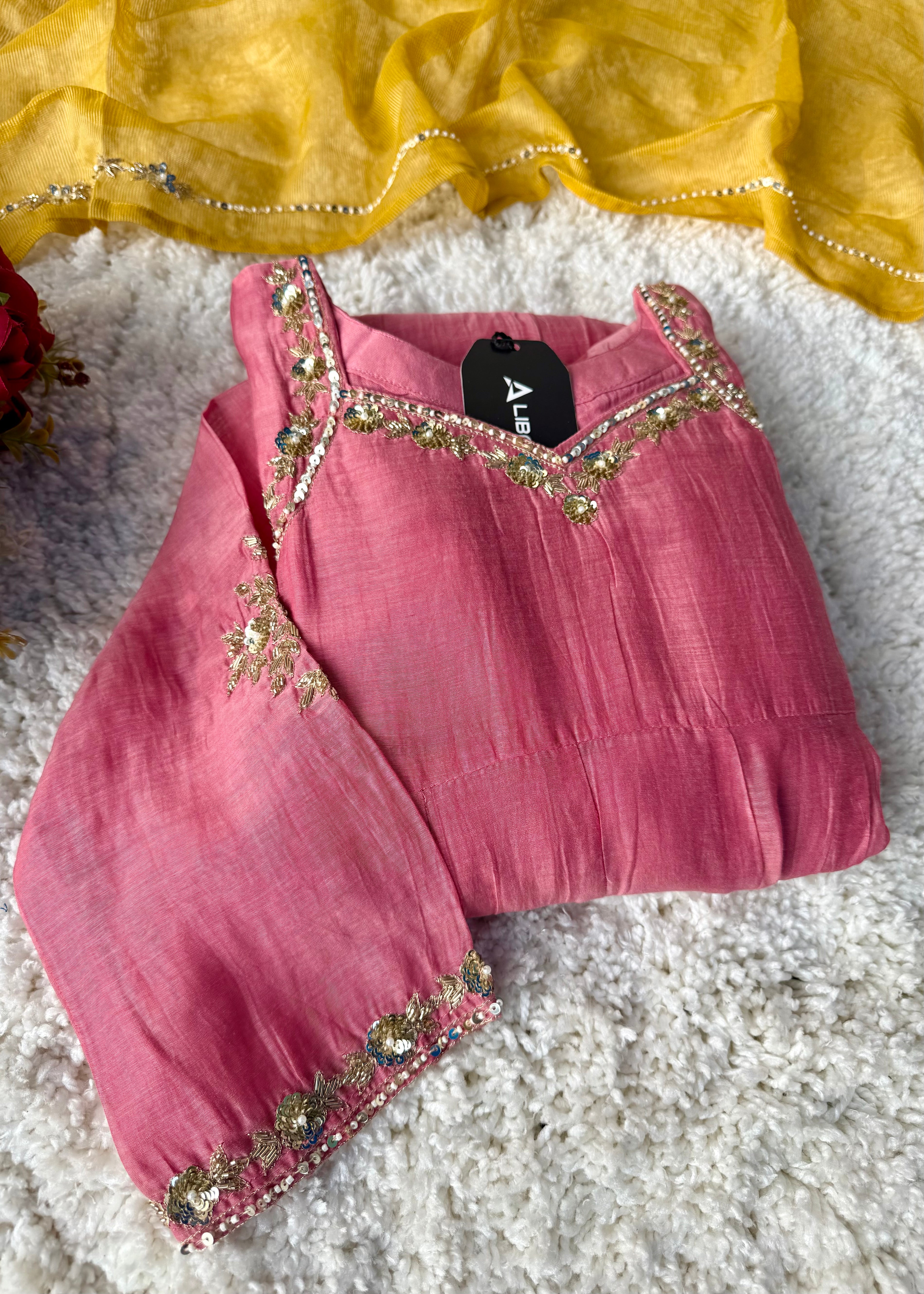 “Gulabo” Premium Rose Pink Mul Chanderi A-Line Suit 💕