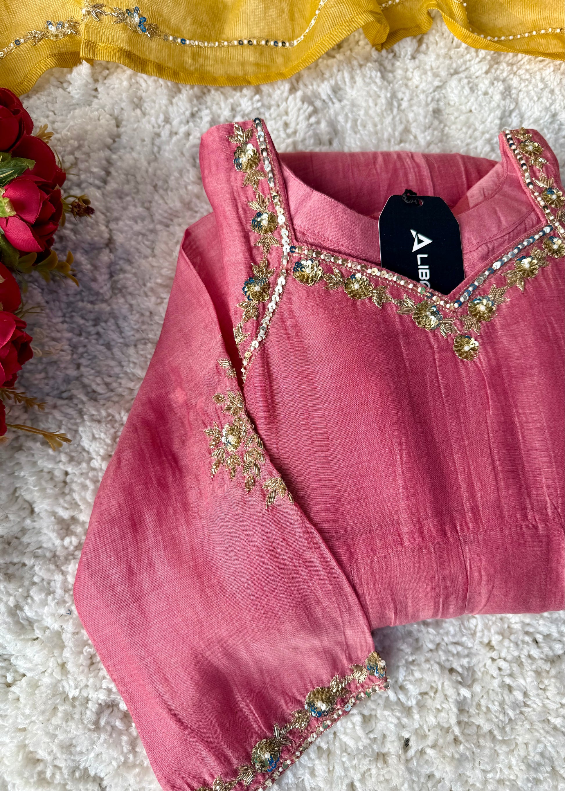 “Gulabo” Premium Rose Pink Mul Chanderi A-Line Suit 💕