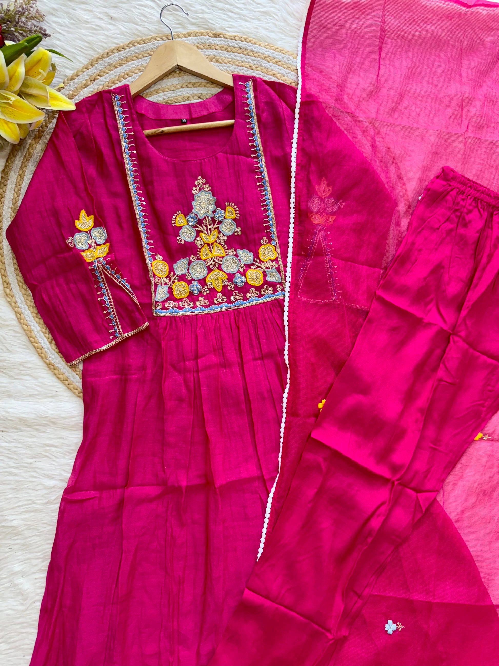 “AADHYA” Premium Mul Chanderi anarkali suit set