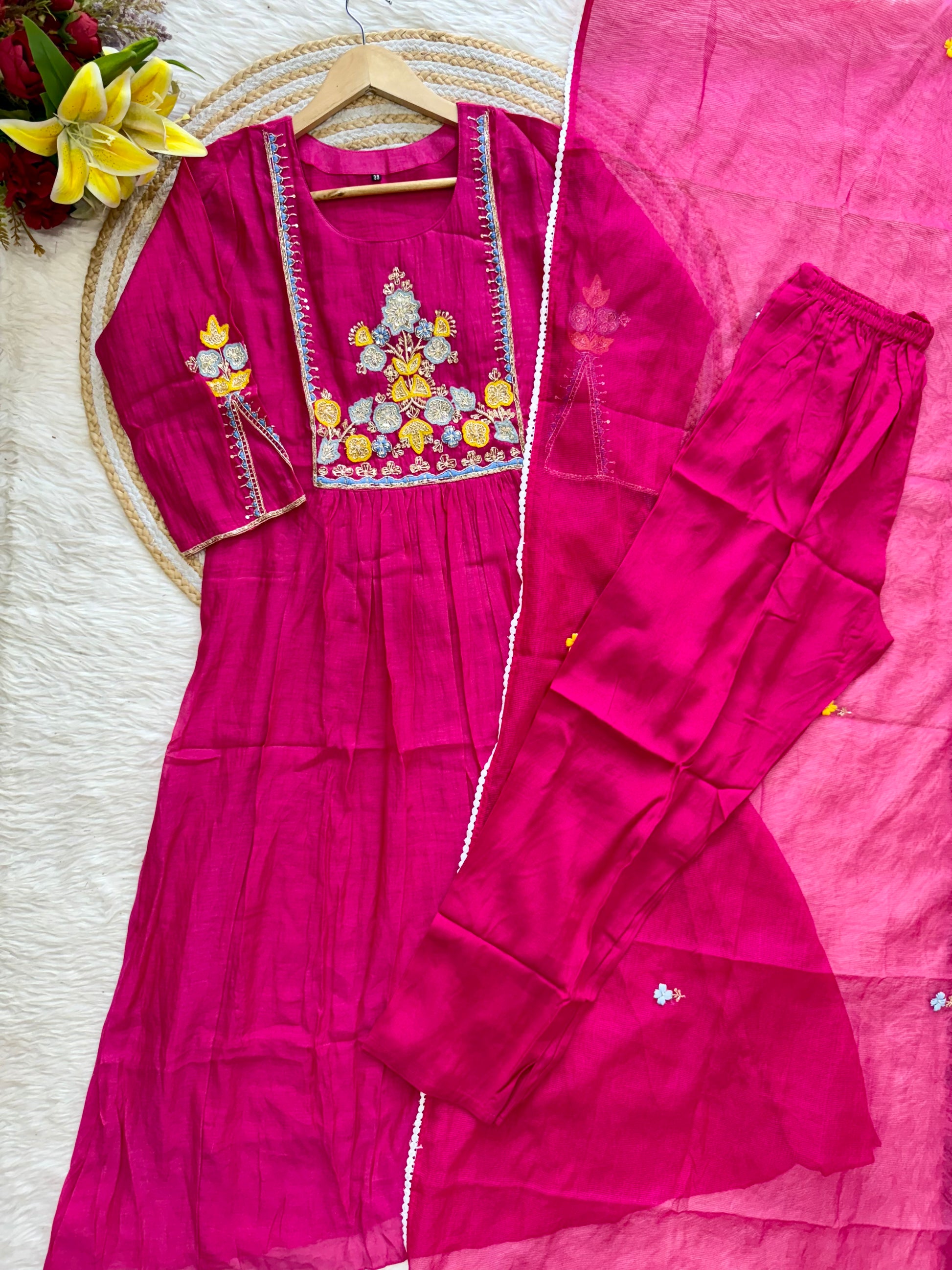 “AADHYA” Premium Mul Chanderi anarkali suit set