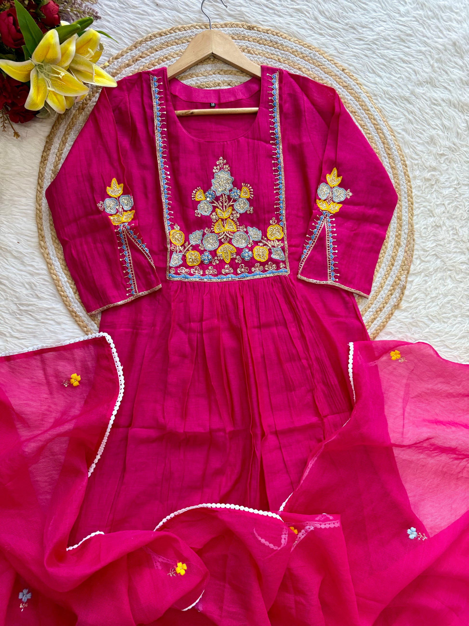 “AADHYA” Premium Mul Chanderi anarkali suit set