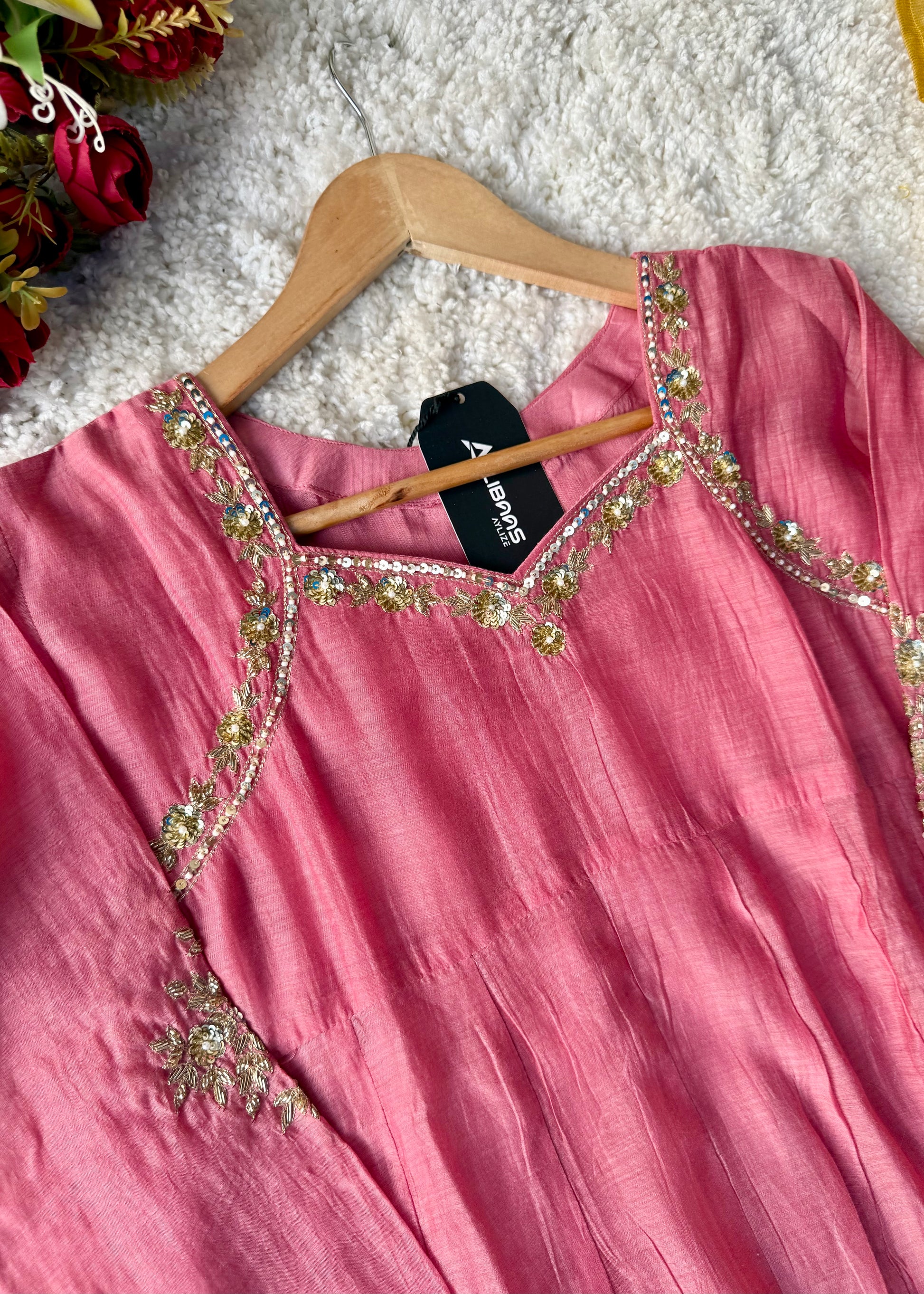 “Gulabo” Premium Rose Pink Mul Chanderi A-Line Suit 💕