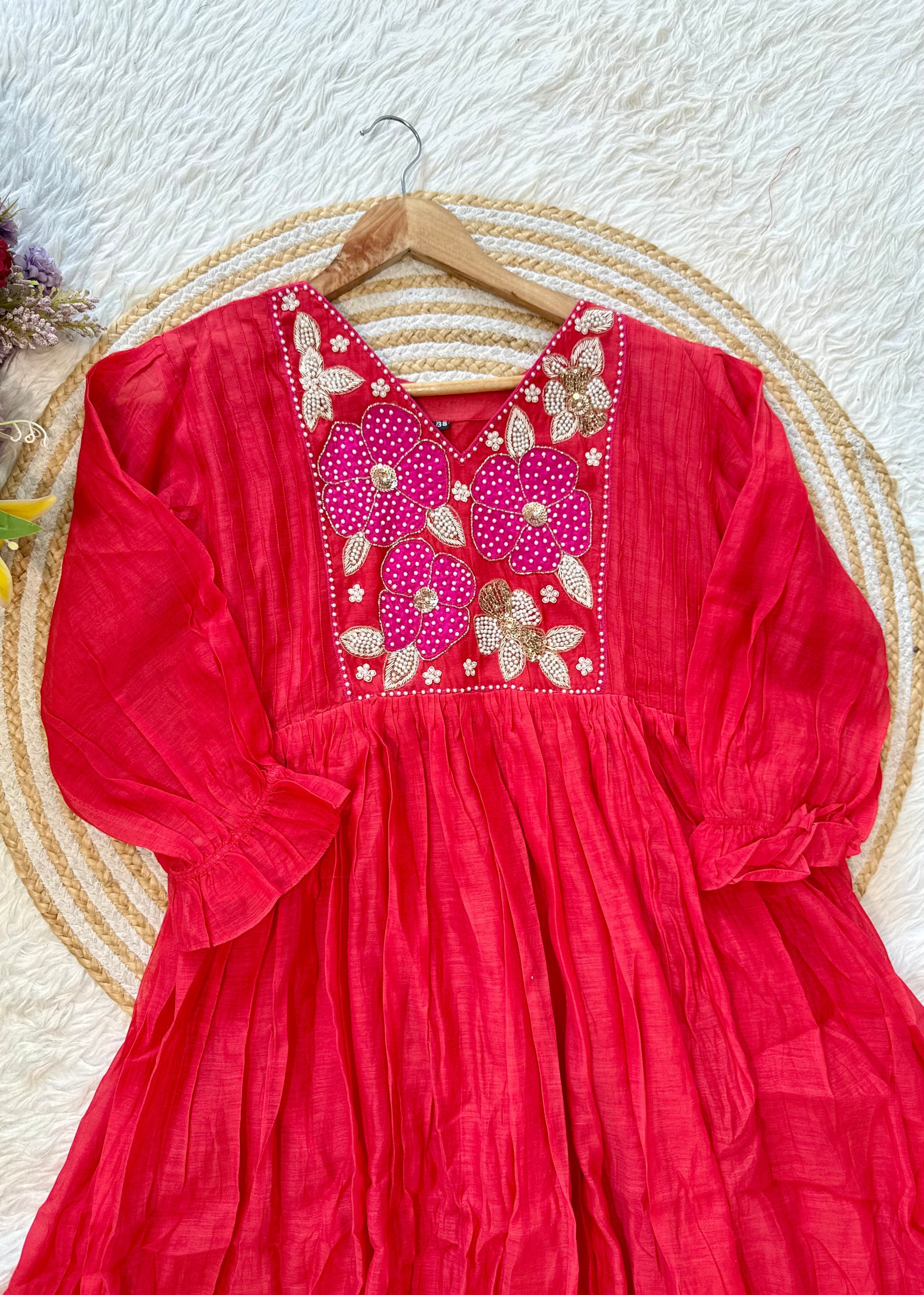 “NYLA” Beautiful Mul Chanderi anarkali kurti set