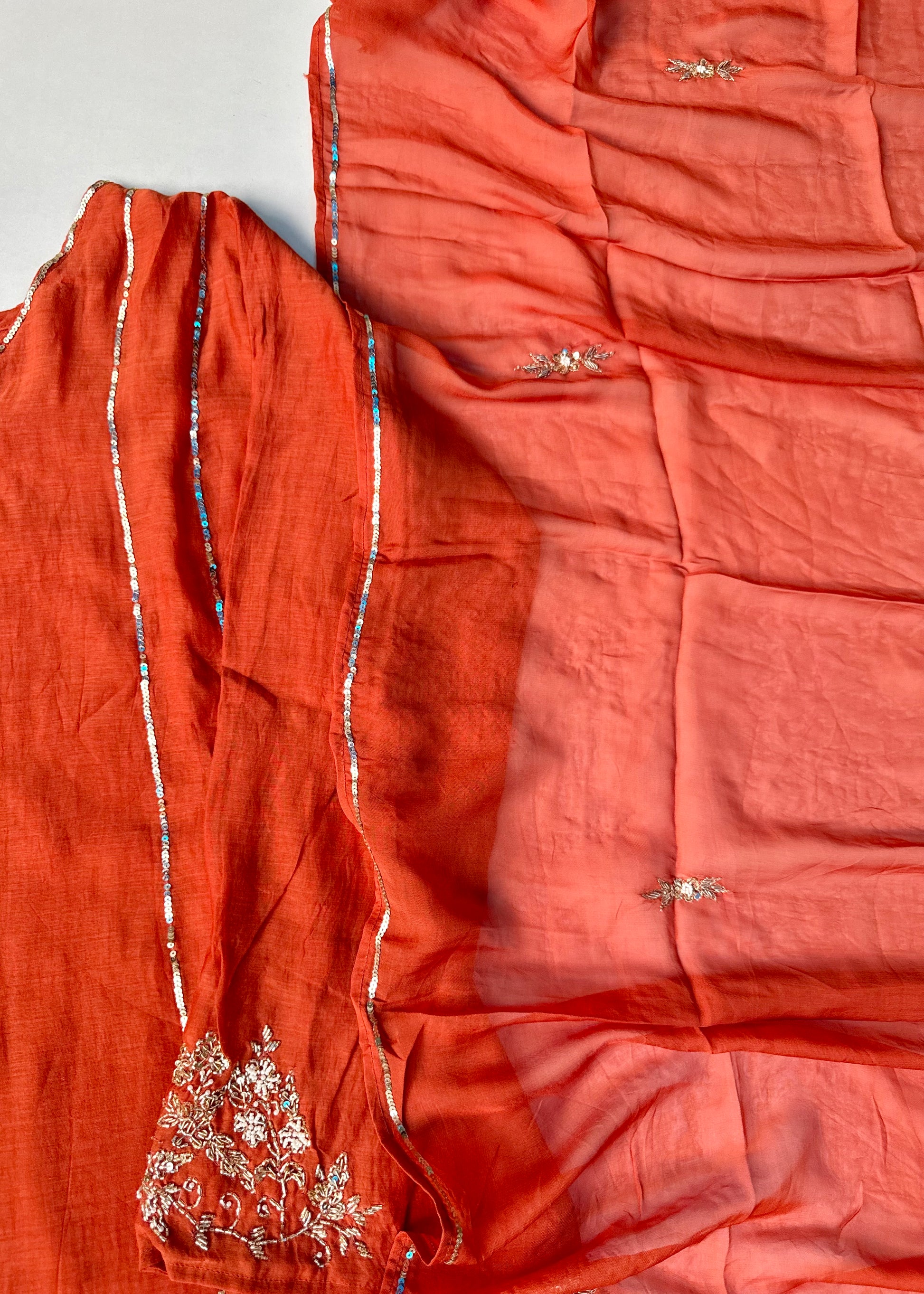 “Kanika” Orange Mul Chanderi A line Kurta Set