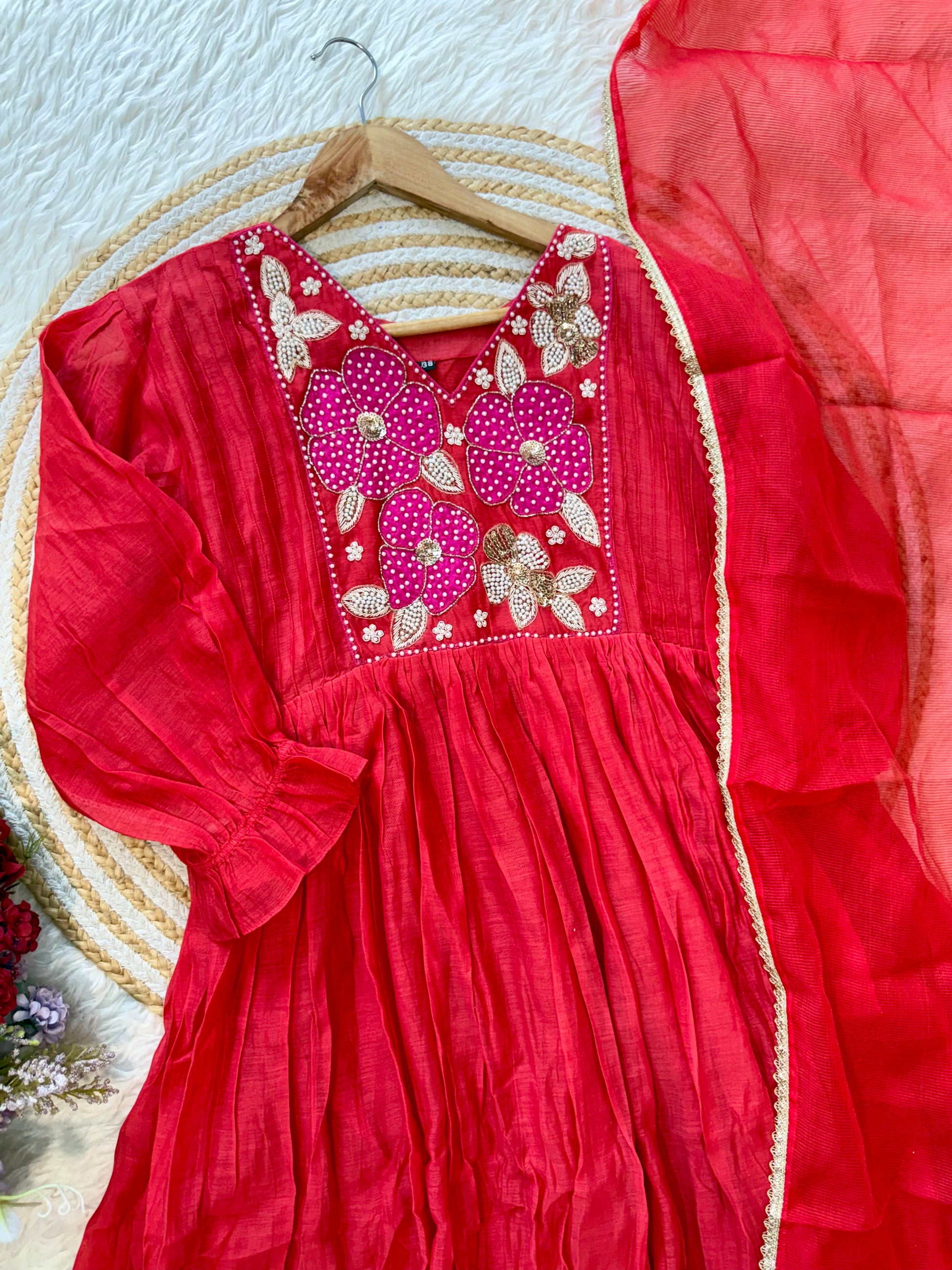 “NYLA” Beautiful Mul Chanderi anarkali kurti set