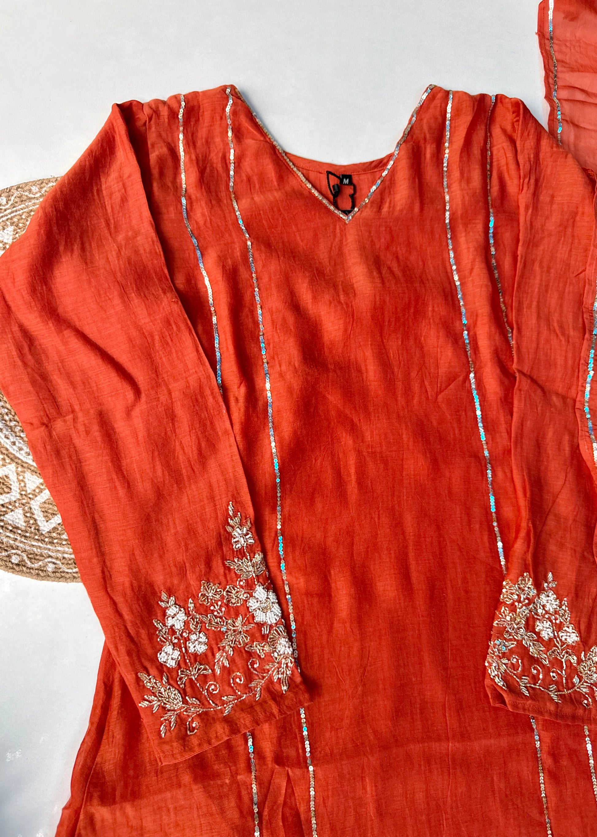 “Kanika” Orange Mul Chanderi A line Kurta Set