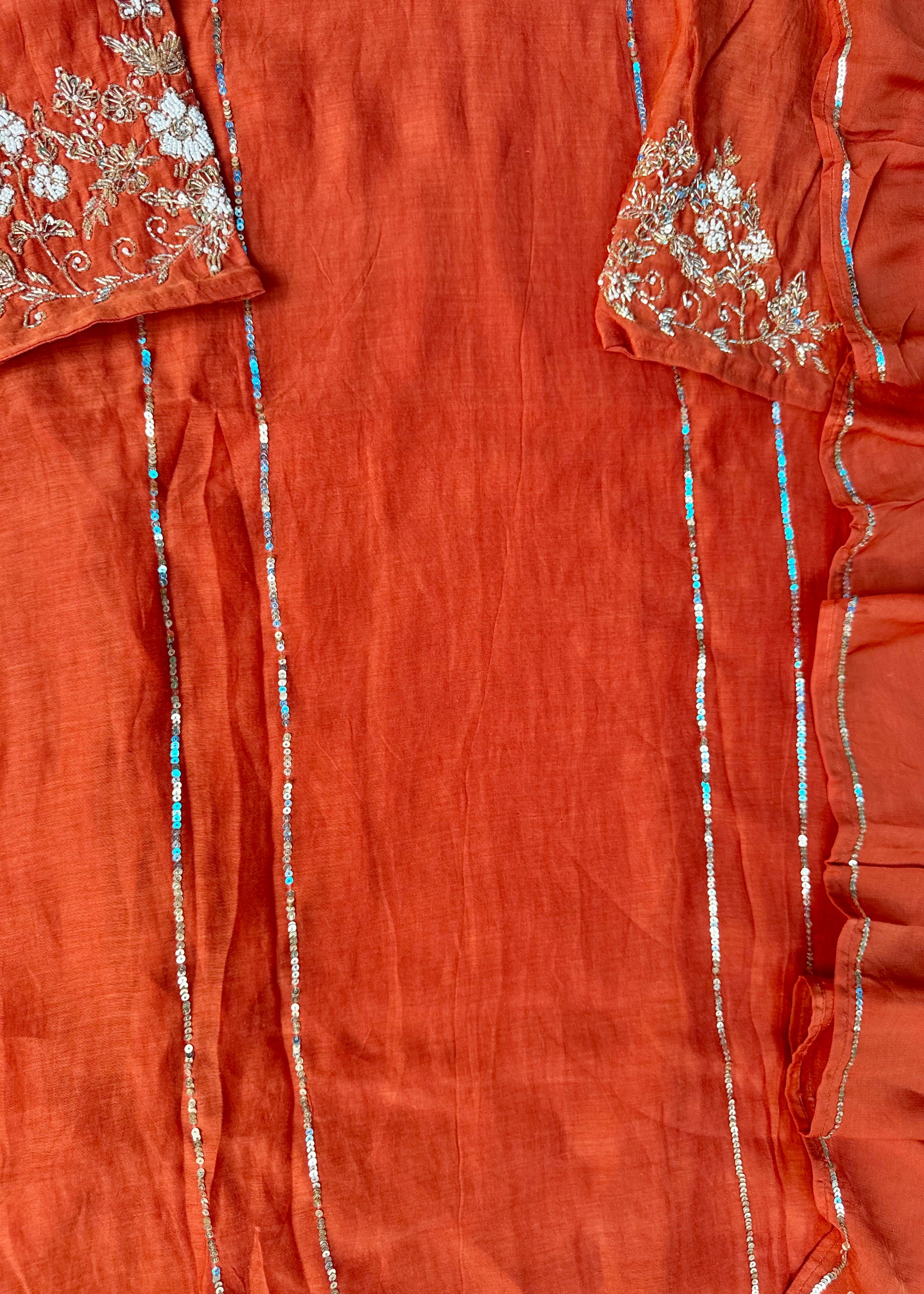 “Kanika” Orange Mul Chanderi A line Kurta Set