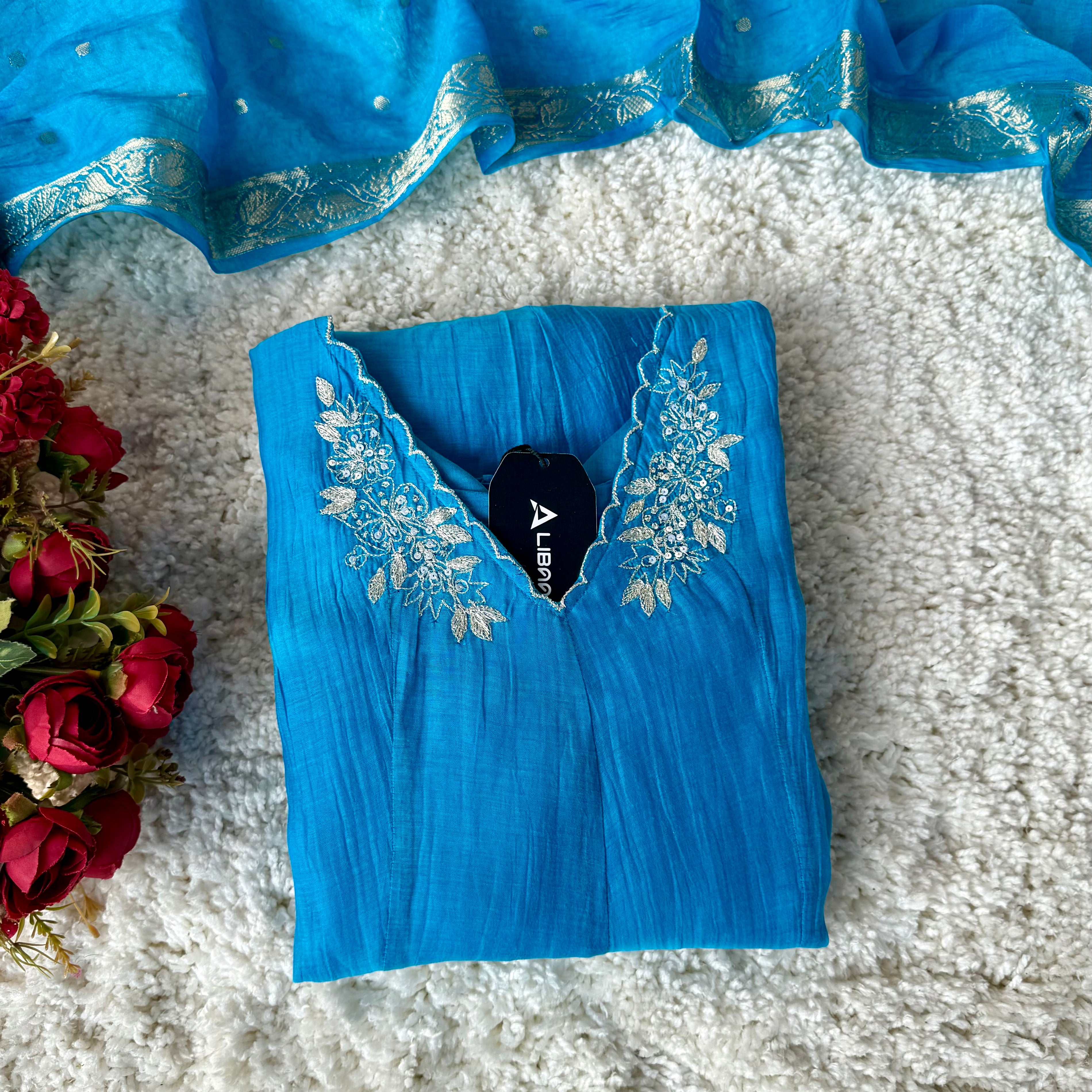 ✨ “Azure – Blue Elegance Mul Chanderi A-Line Suit
