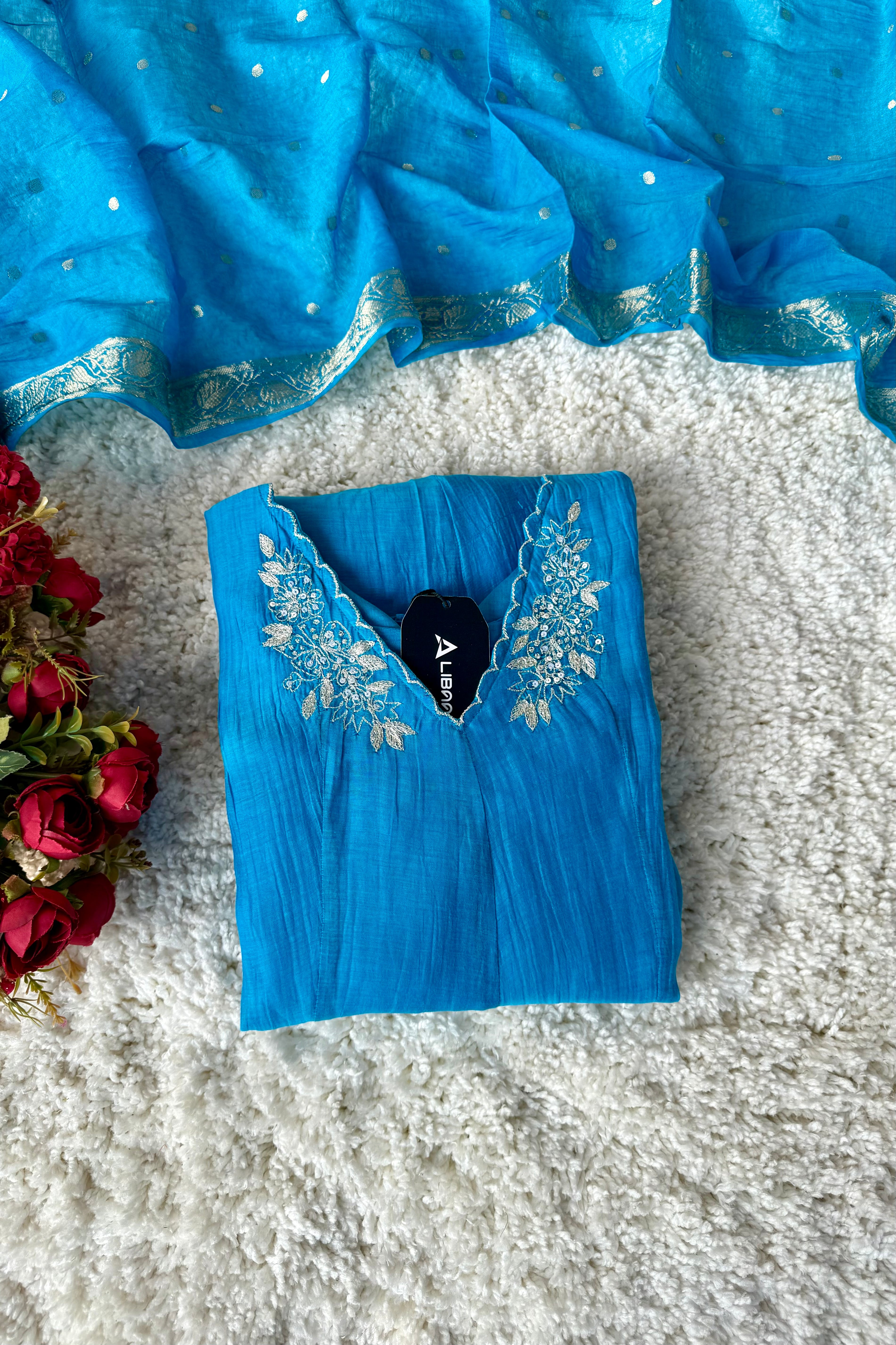 ✨ “Azure – Blue Elegance Mul Chanderi A-Line Suit