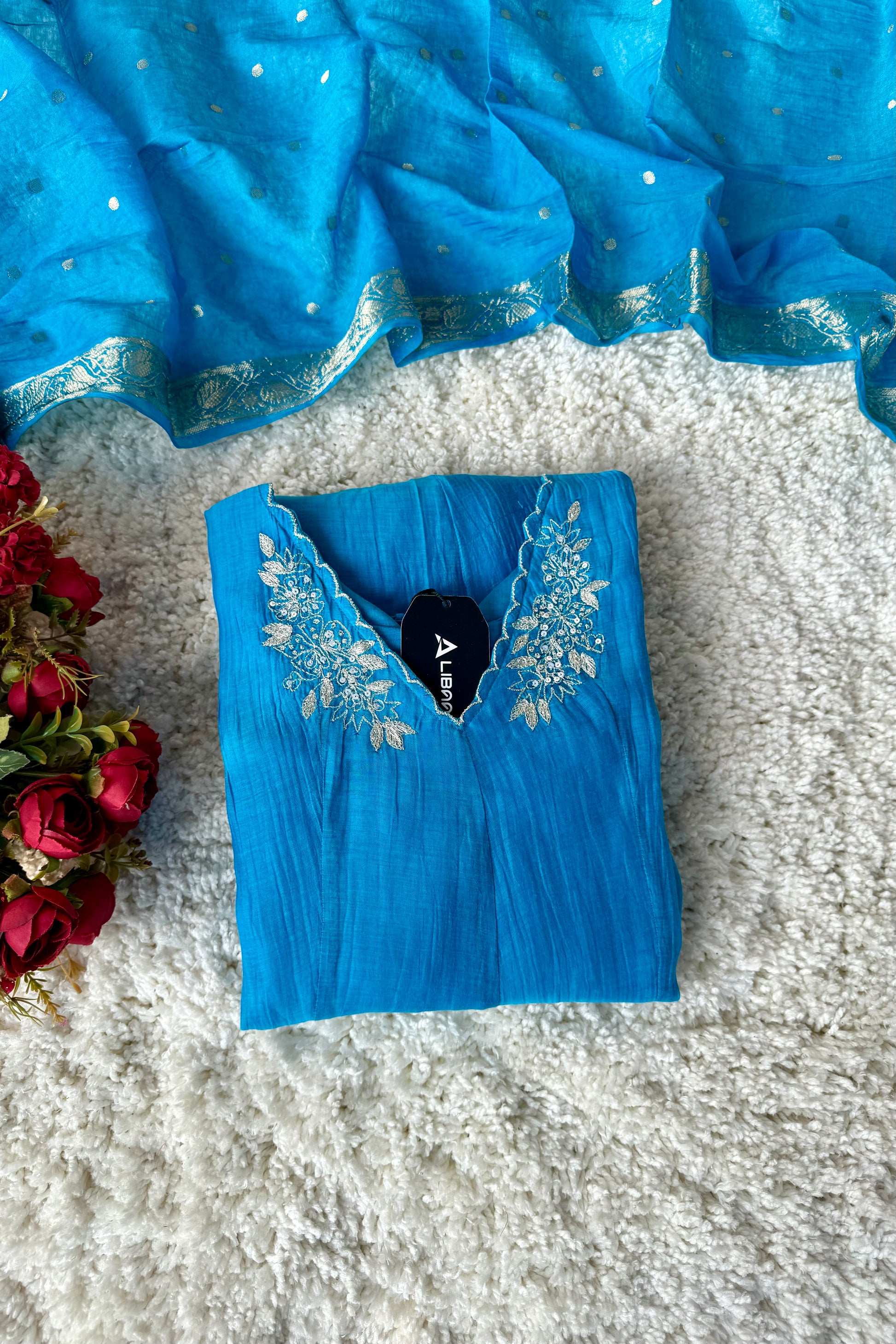 ✨ “Azure – Blue Elegance Mul Chanderi A-Line Suit
