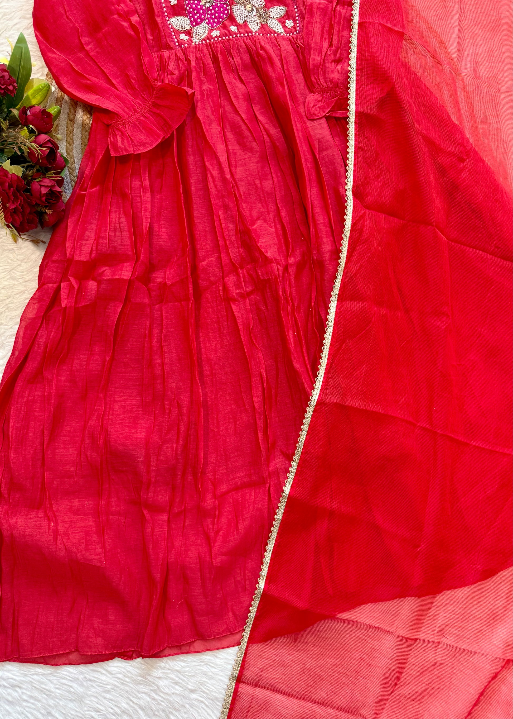 “NYLA” Beautiful Mul Chanderi anarkali kurti set