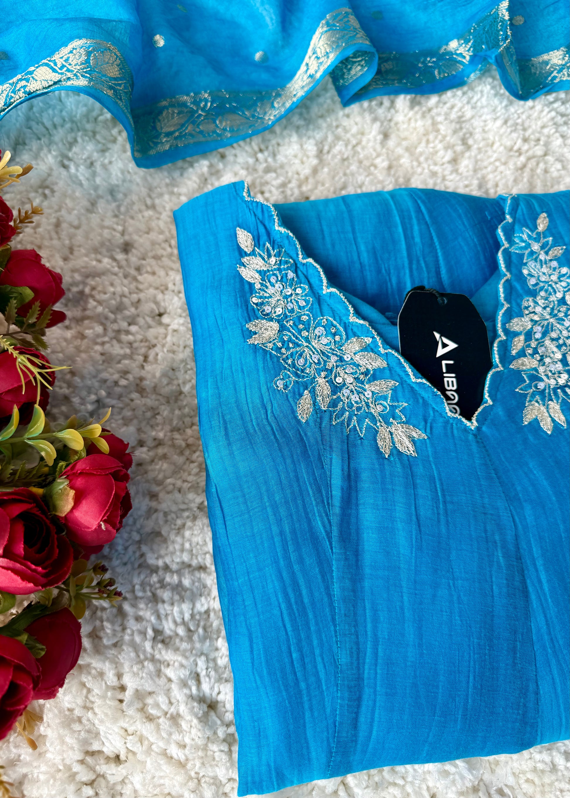 ✨ “Azure – Blue Elegance Mul Chanderi A-Line Suit