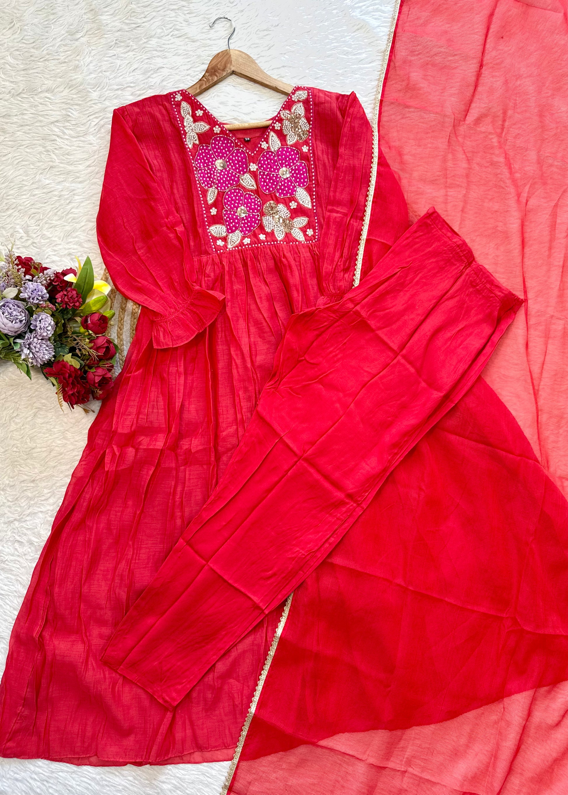 “NYLA” Beautiful Mul Chanderi anarkali kurti set